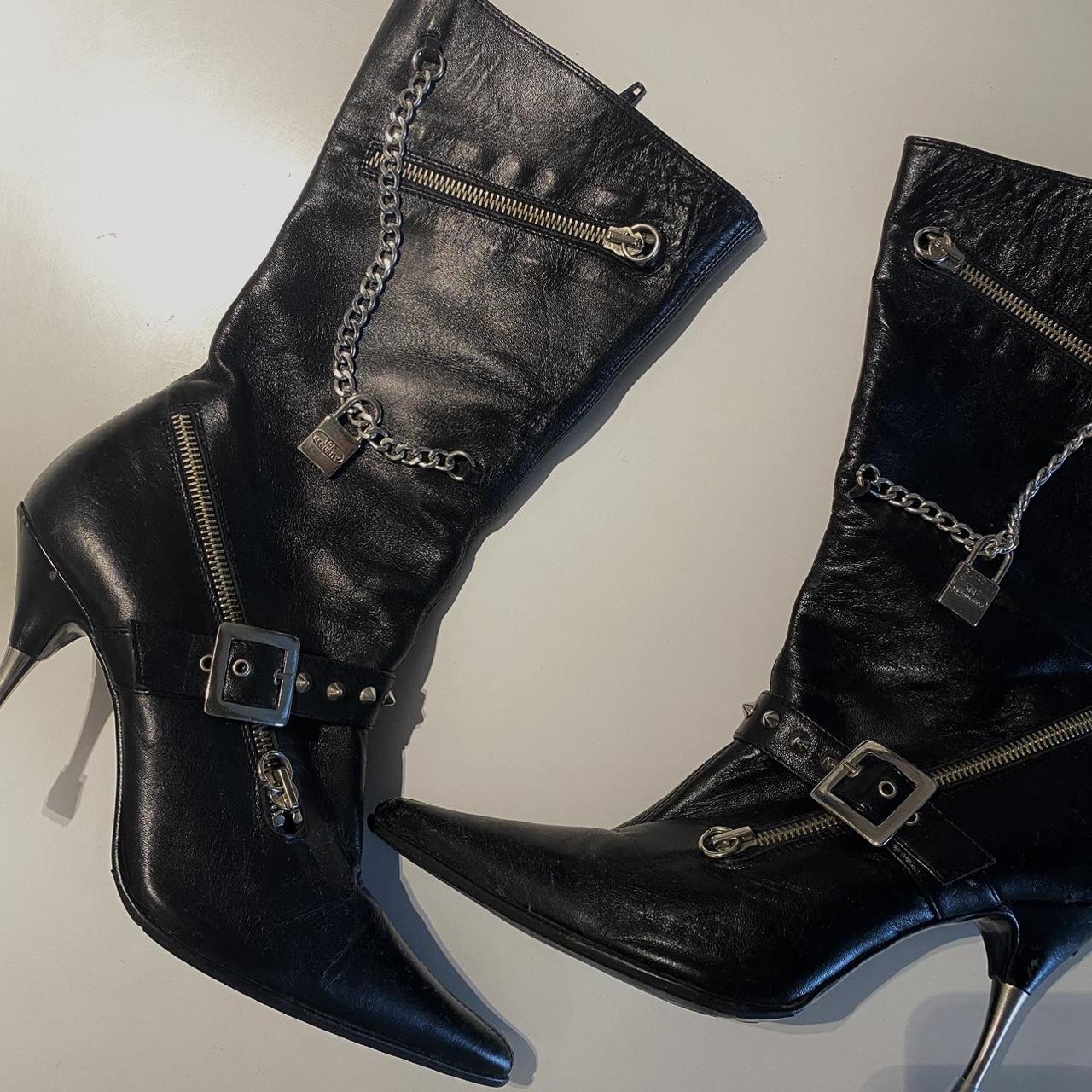 Faith Black Leather Chain Boots Depop