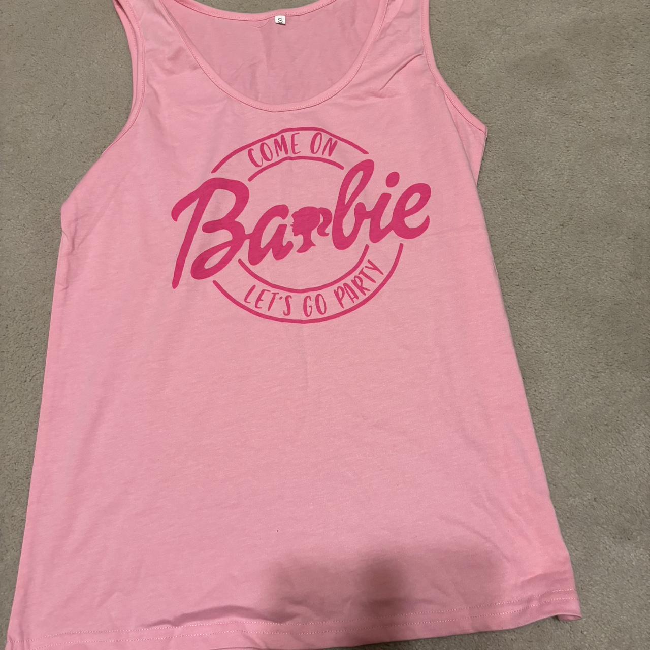 pink barbie tank top size small super cute for... - Depop