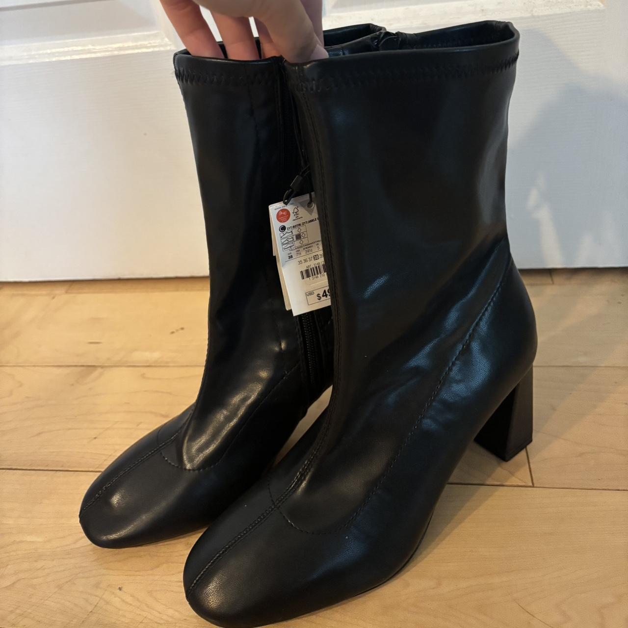 Zara shin high boots -brand new never worn with | Depop