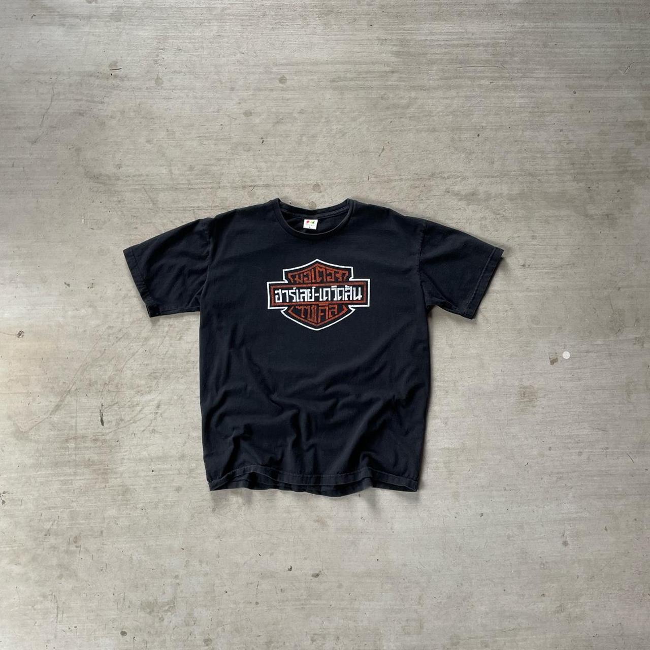 Harley Davidson Men's Black and Orange T-shirt | Depop