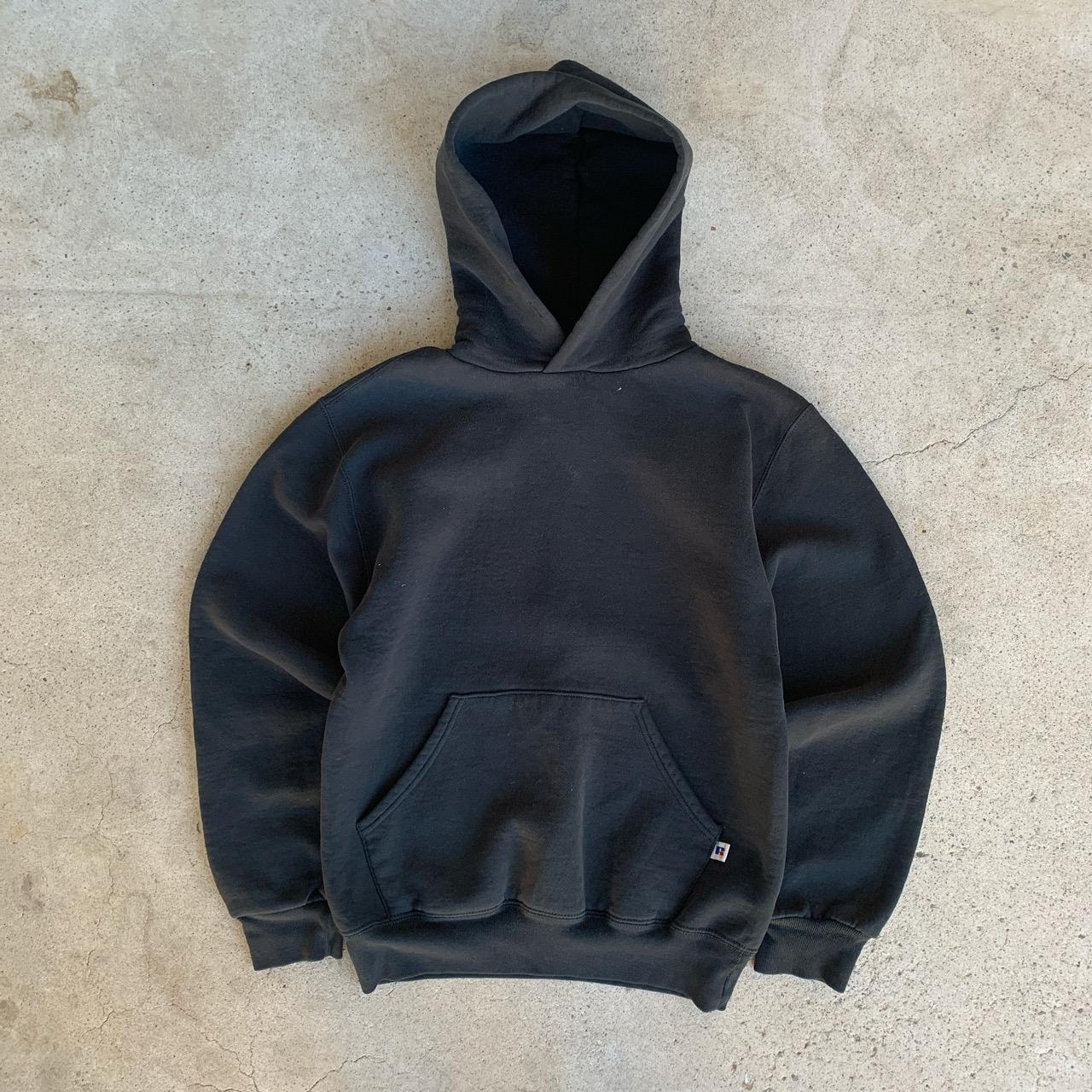 Vintage Russell Athletic Black Blank Boxy Hoodie... - Depop