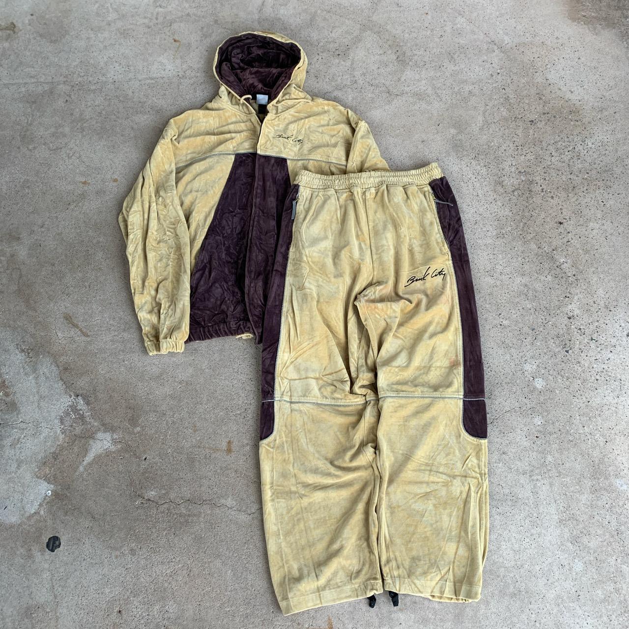 Vintage Brick City Velour Biege And Brown Track Jump... - Depop