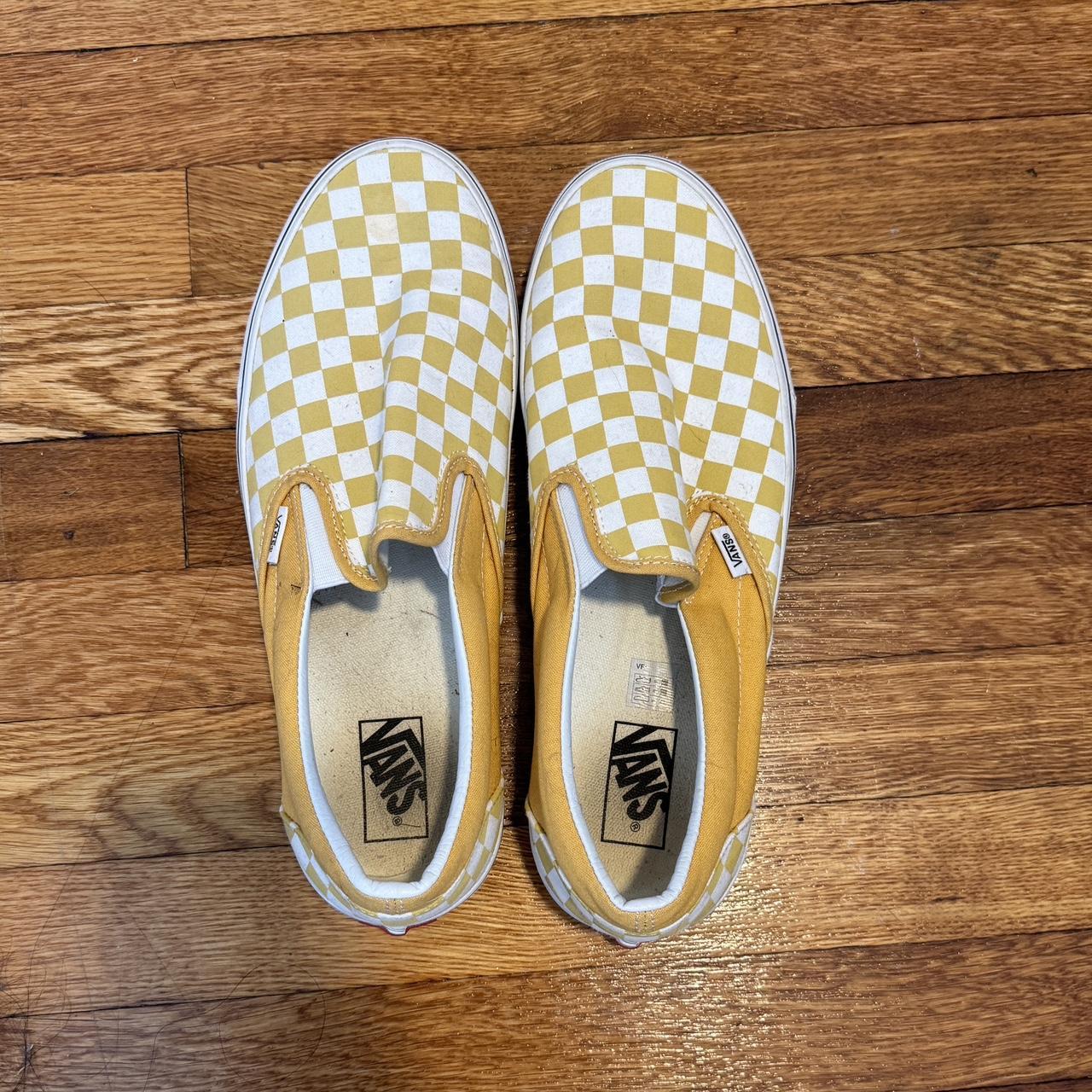 Vans yellow checkered latest sale slip