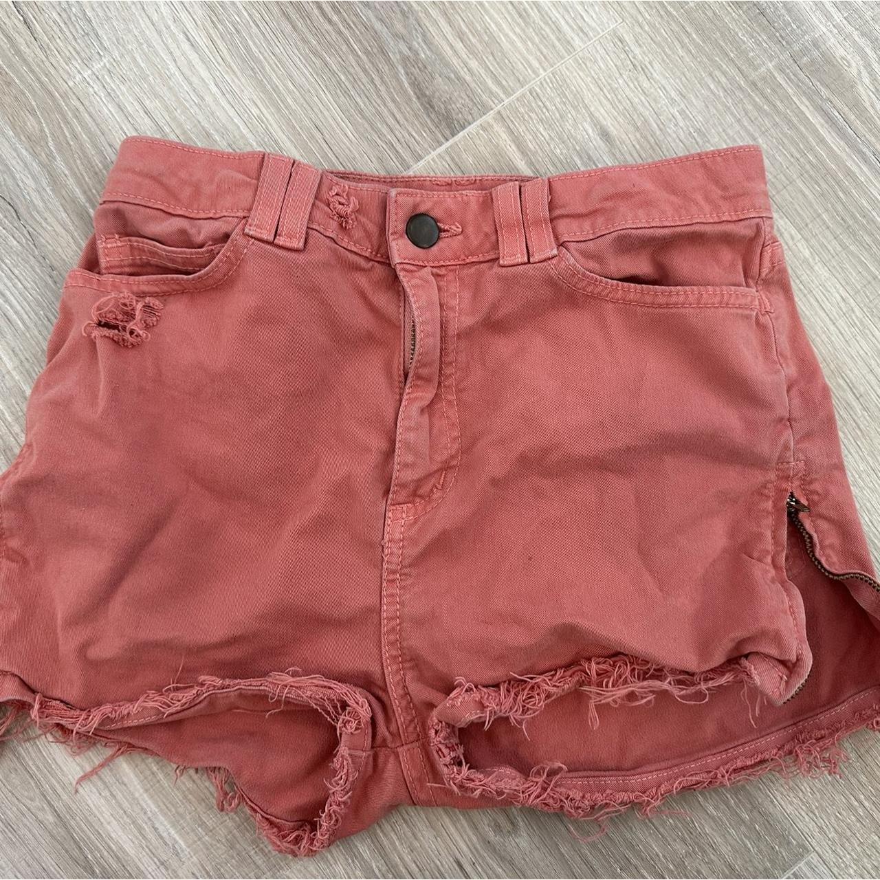 Super cute pink ? Salmon? color jean shorts with... - Depop