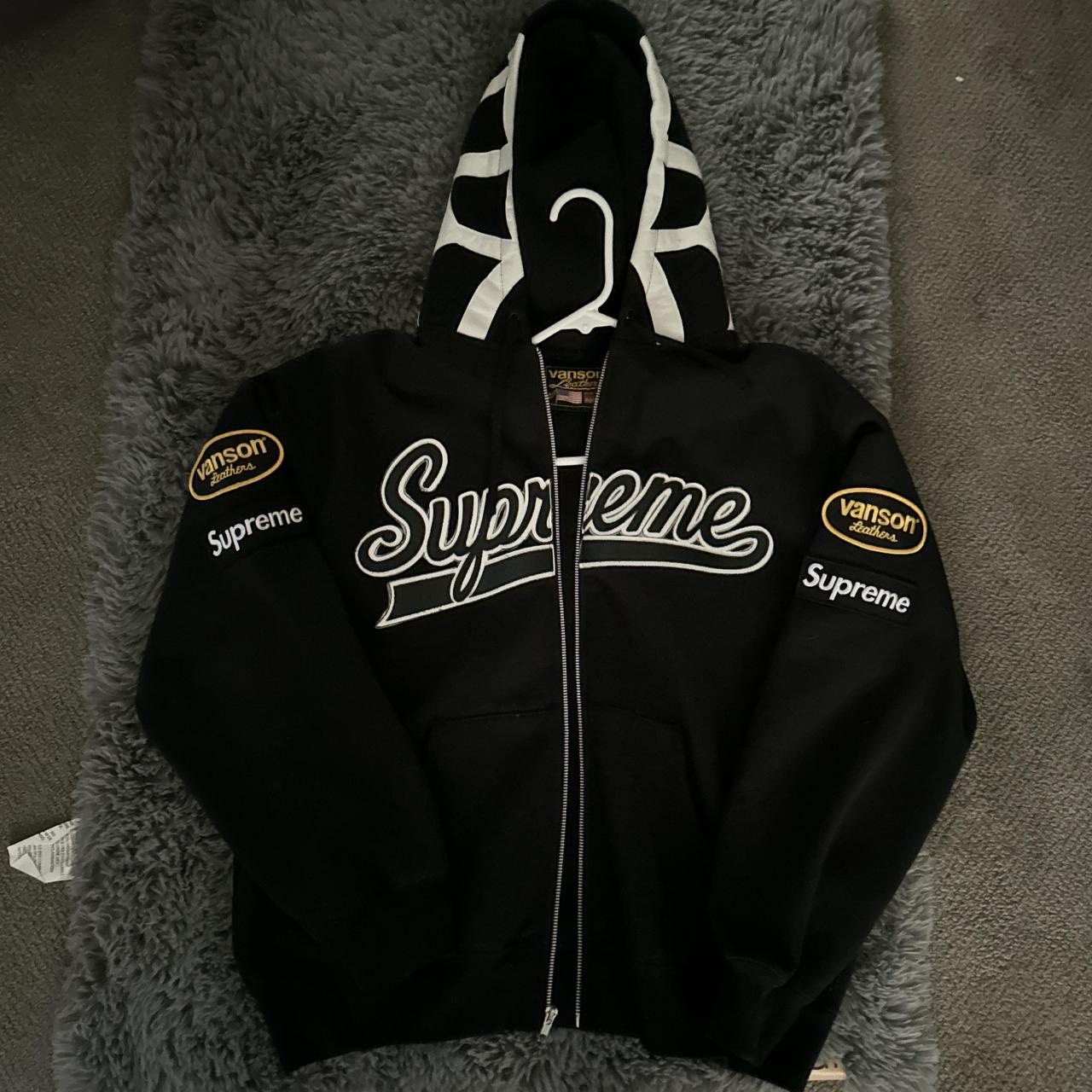 supreme x vanson leathers spider web zip hoodie... - Depop