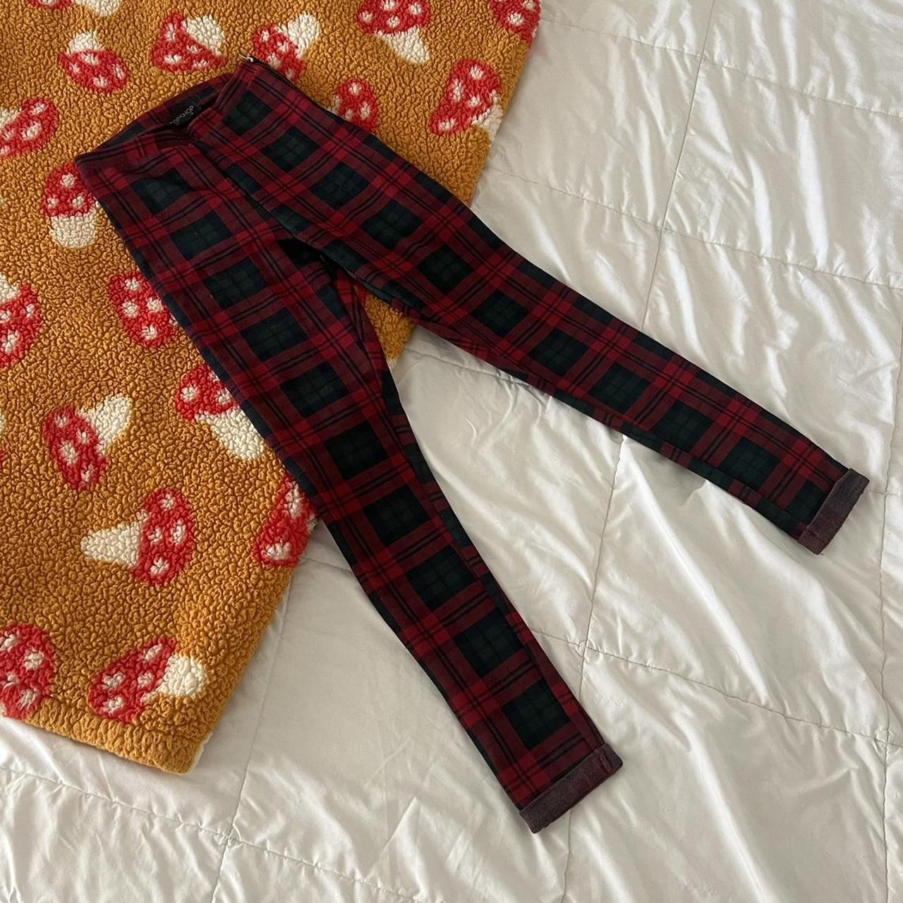 Topshop Women's Red and Green Leggings | Depop