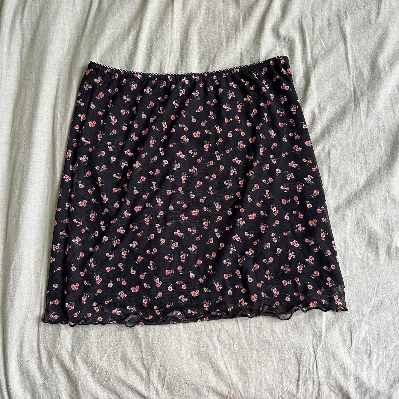 urban outfitters black floral mesh skirt size m but... - Depop