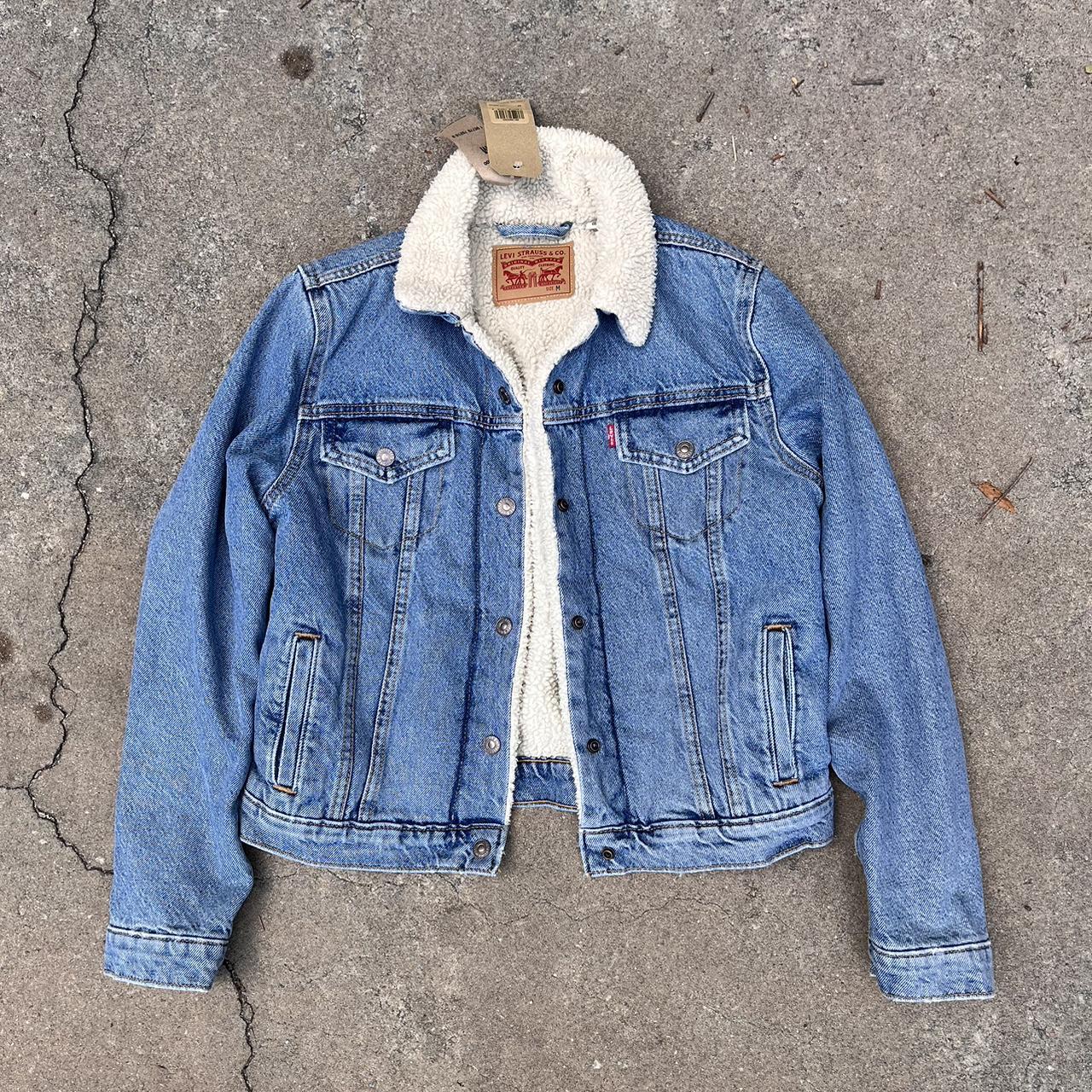 crazy modern deadstock levi’s denim sherpa... - Depop