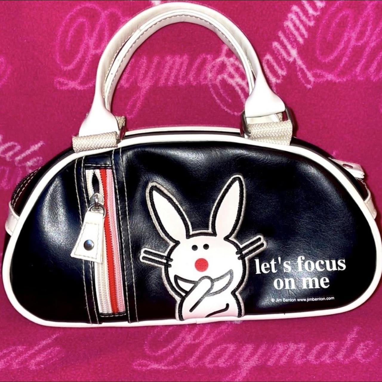 Jim Benton Happy Bunny Rabbit Mini Backpack Y2K Nostalgia Black White PVC  READ