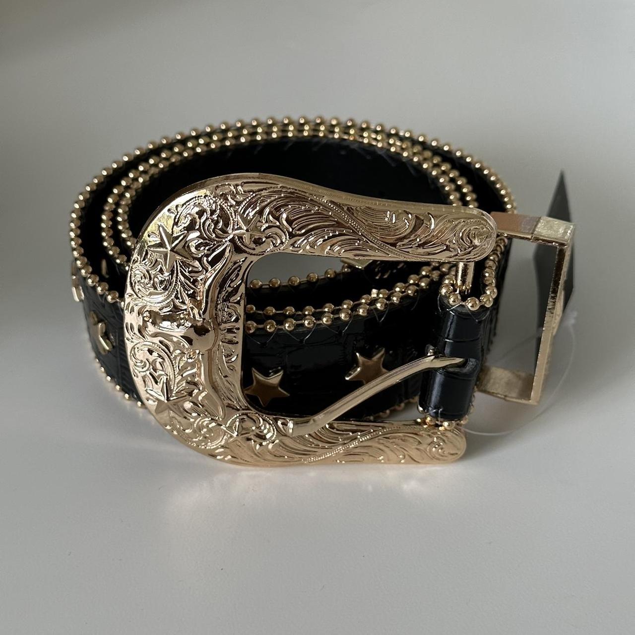 BLACK STUDDED BELT -fits jean size 6-10 -41.3 inches... - Depop