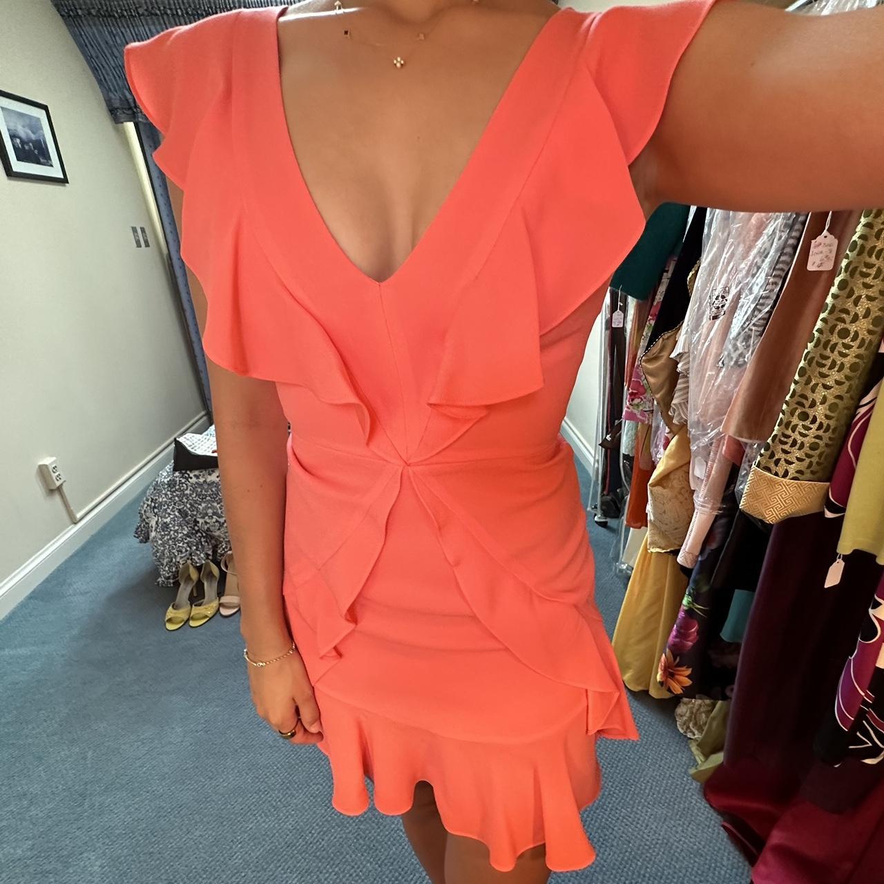 BCBG ruffle dress, coral color - Depop