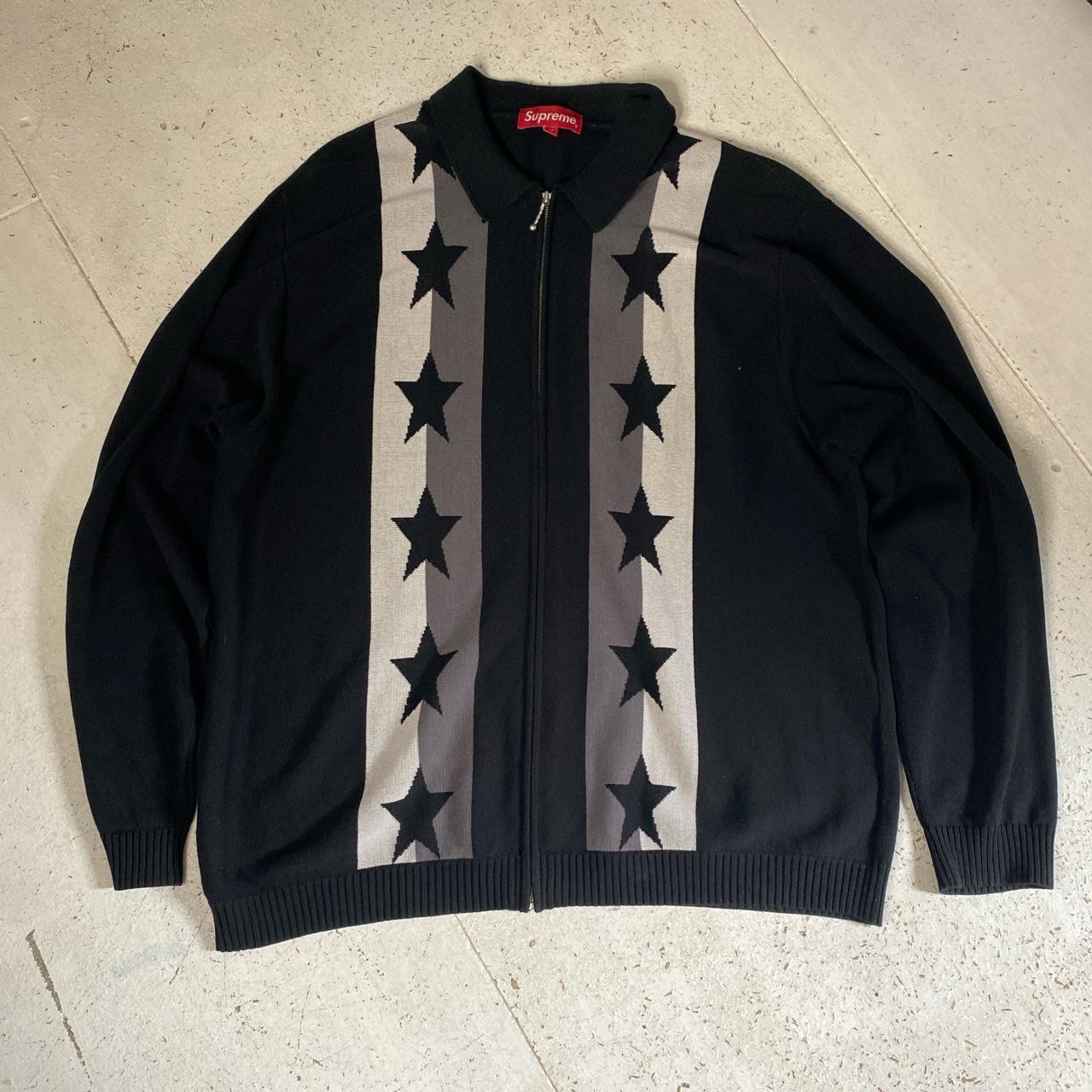 Supreme Star Zip up Cardigan Black white grey... - Depop