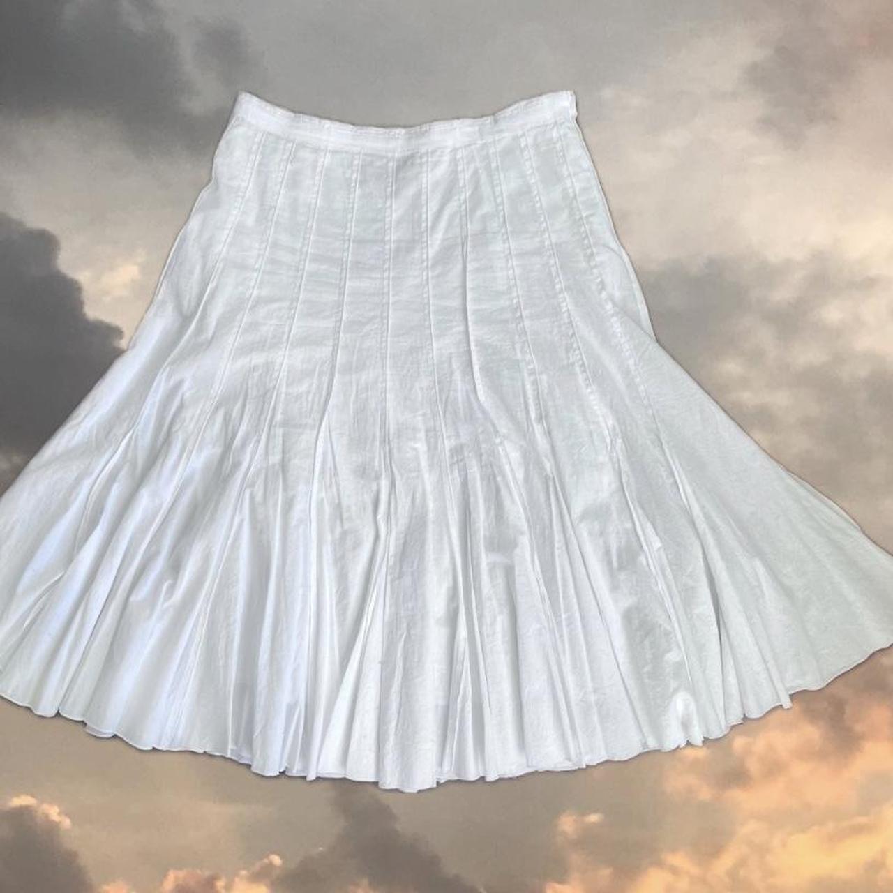 2000's flared pleated white maxi skirt! super cute... - Depop