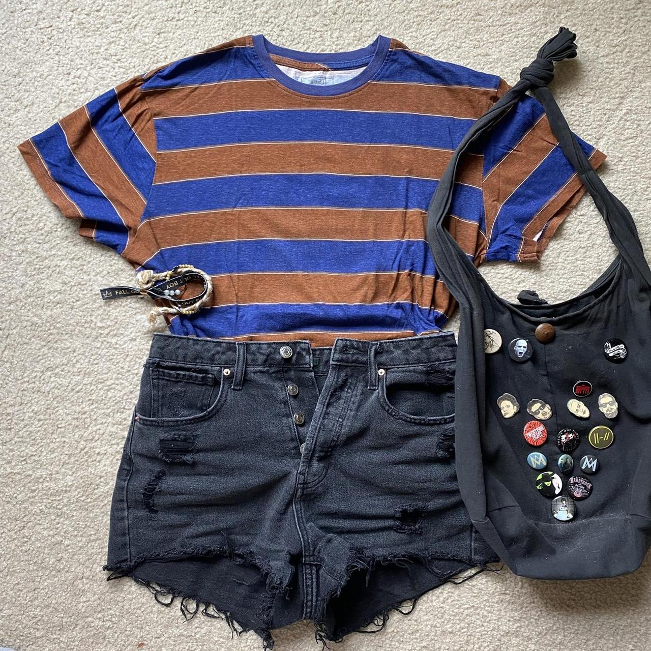 Oversized blue and brown striped shirt. It looks... Depop