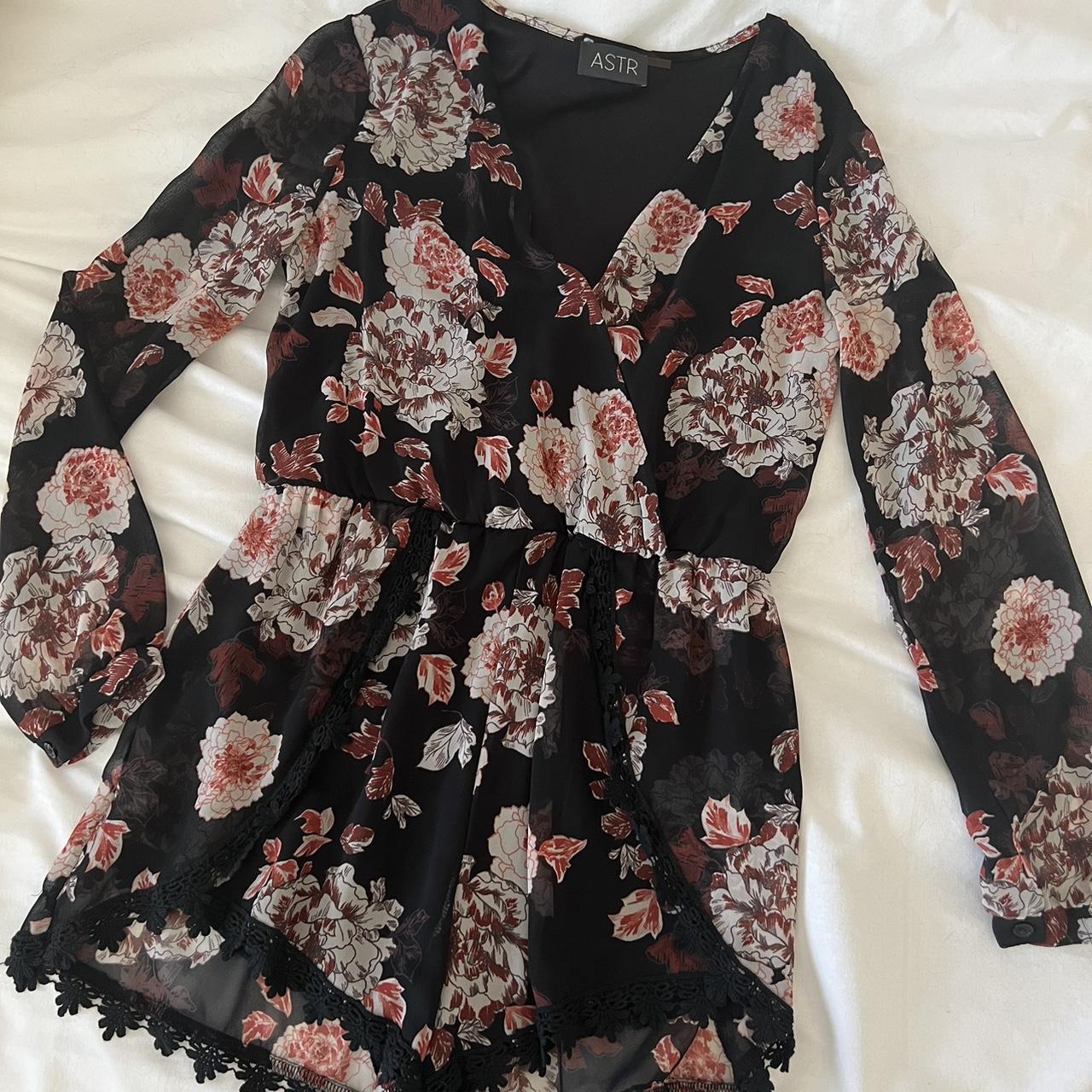 Black Floral Long Sleeve Romper