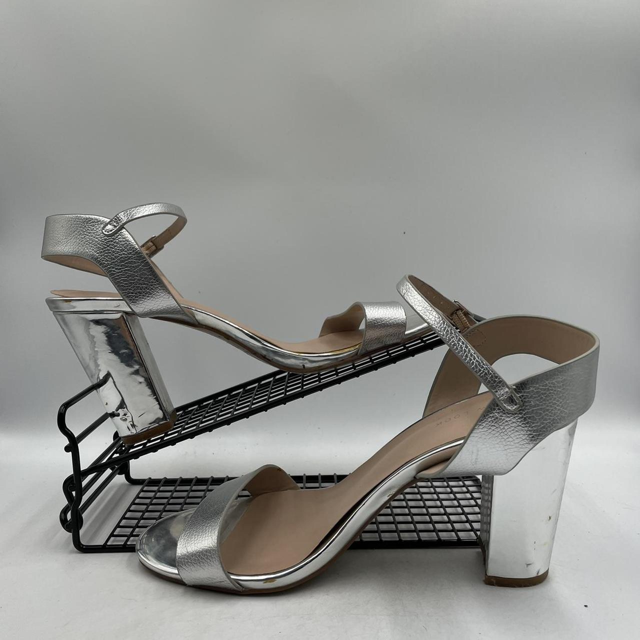 NEW LOOK METALLIC SILVER HIGH HEELS SANDALS STRAPPY. Depop