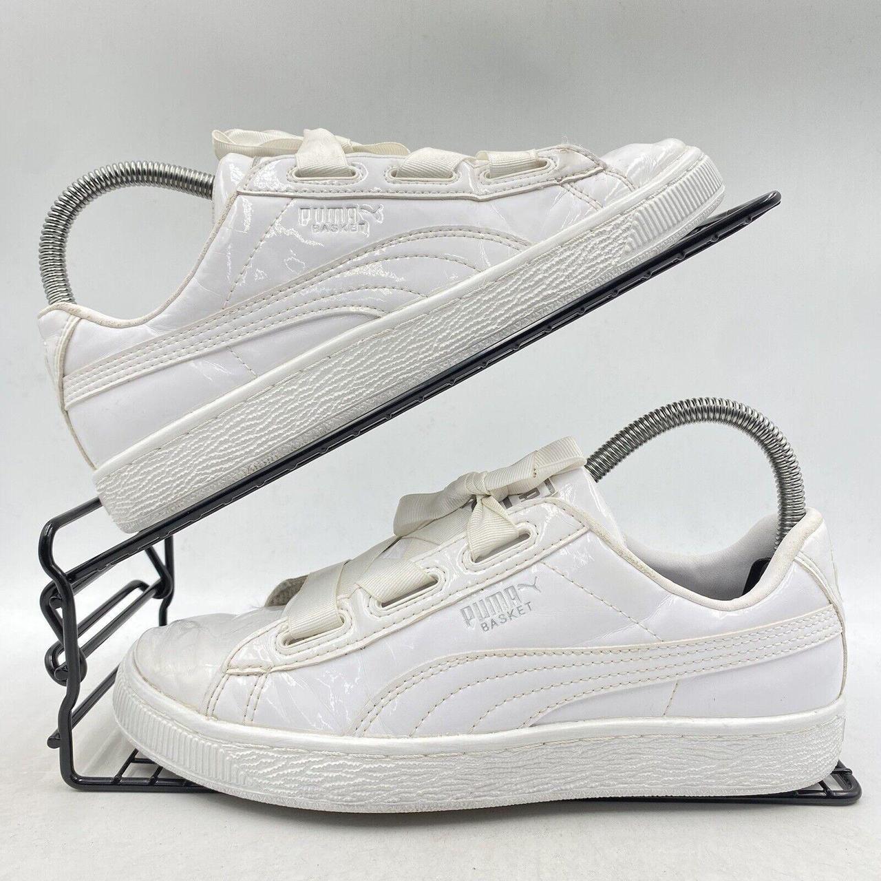 PUMA BASKET WHITE TRAINERS SIZE UK 4 PATENT LEATHER. Depop