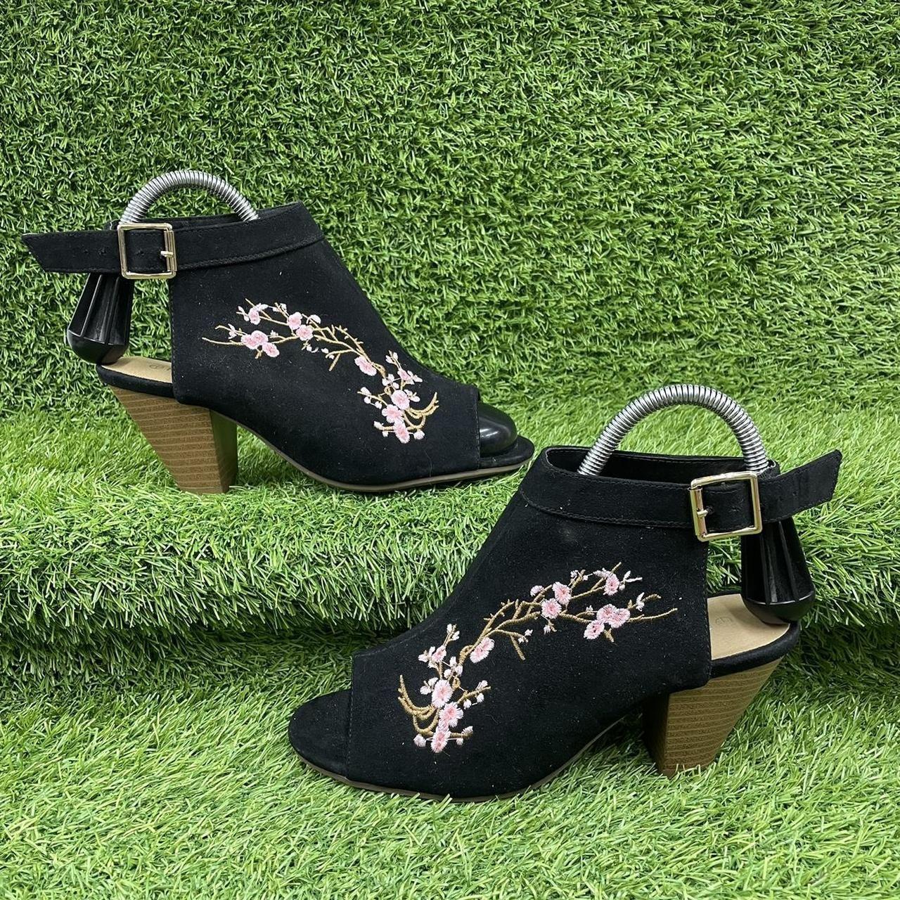 PEACOCKS BLACK SUEDE ANKLE BOOTS PEEP TOE CUT OUT