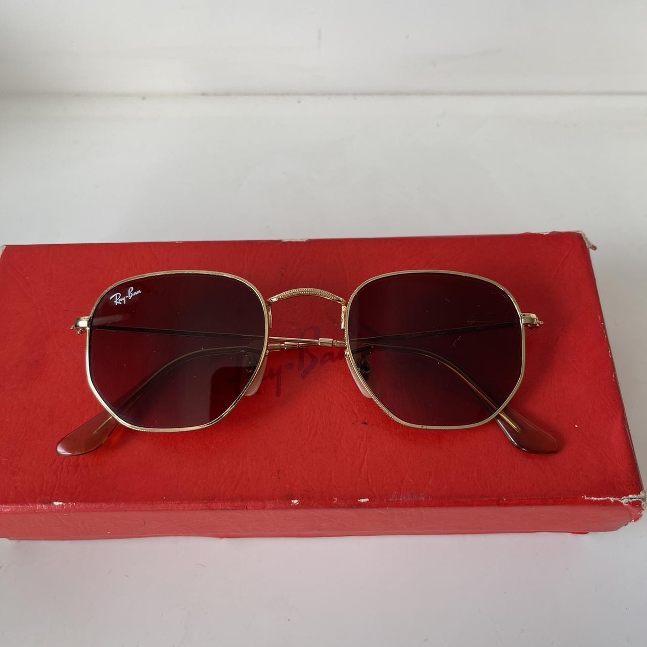 Ray Ban Hexagonal Sunglasses Unisex Gold With Brown Depop