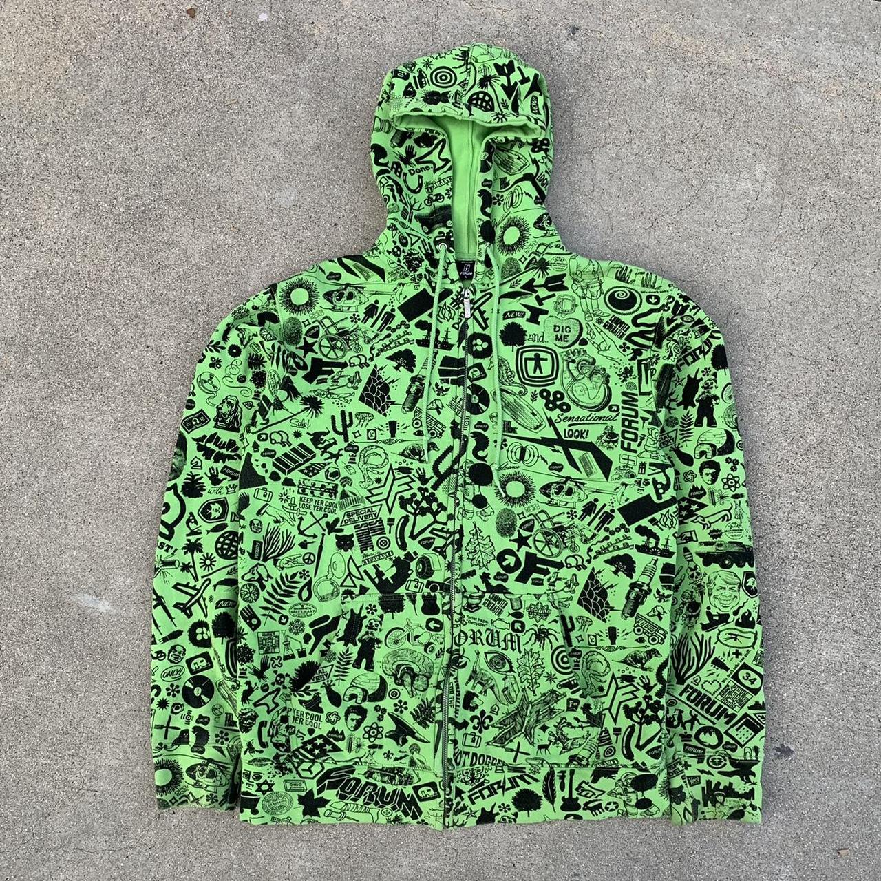 Vintage y2k forum snowboard all over print green zip... Depop