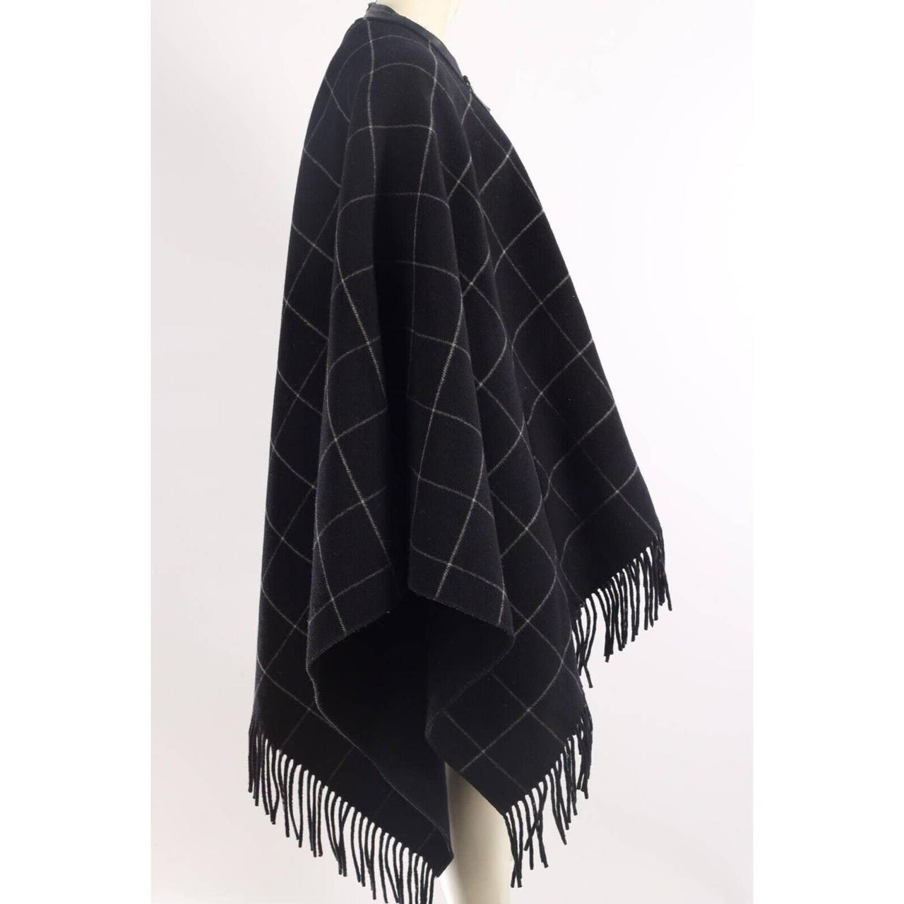 BCBG Max Azria Black Check Fringe Cape Coat Size Depop