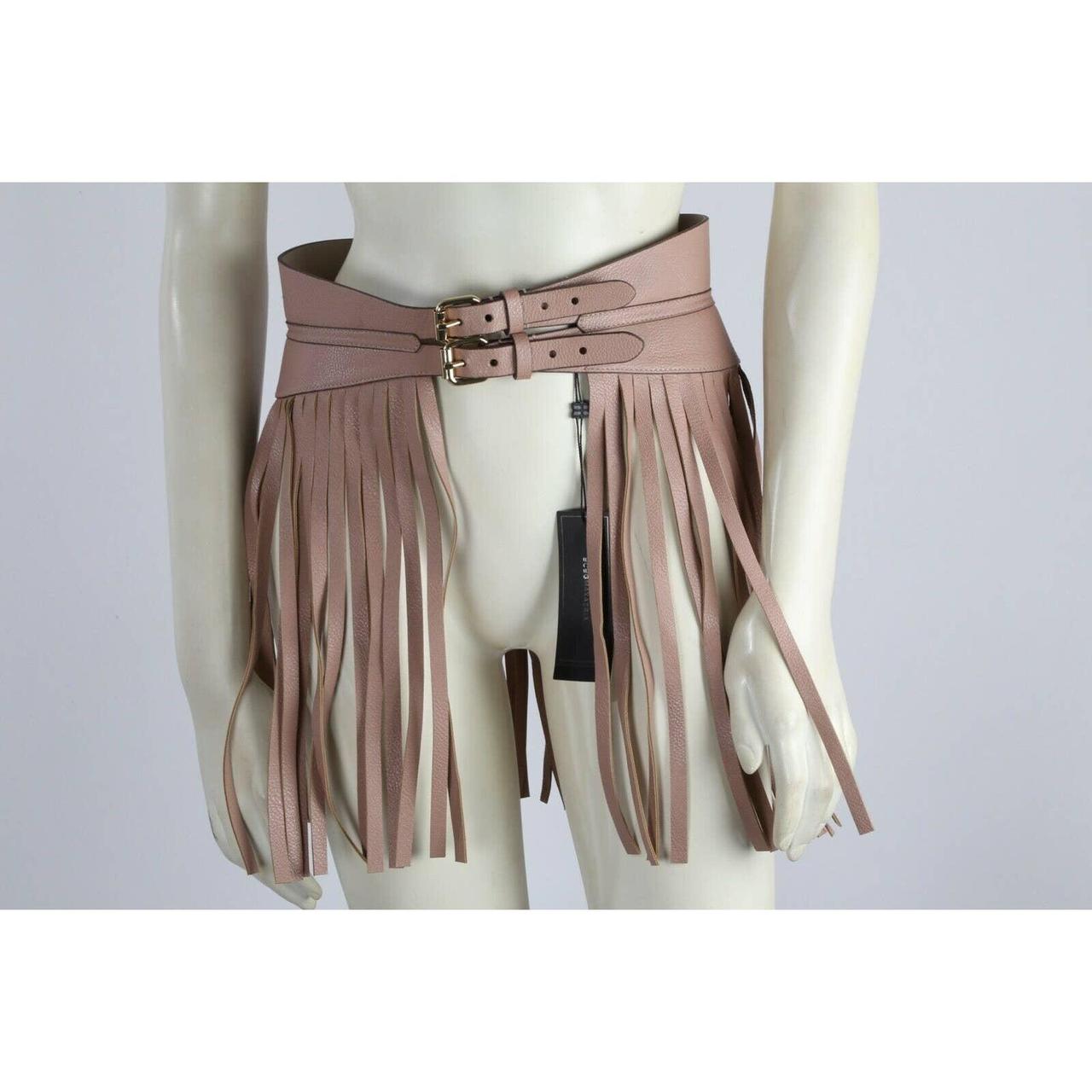 BCBG Max Azria Beige Leather Fringe Waist Belt Size Depop