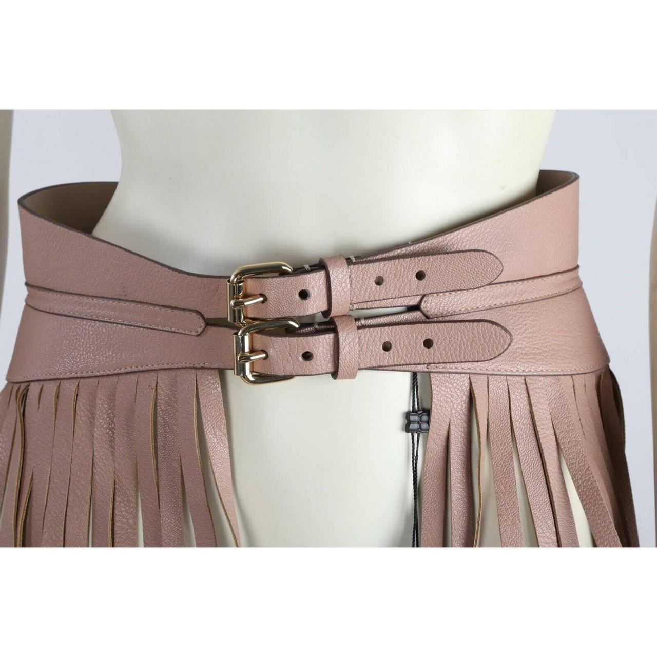 BCBG Max Azria Beige Leather Fringe Waist Belt Size Depop