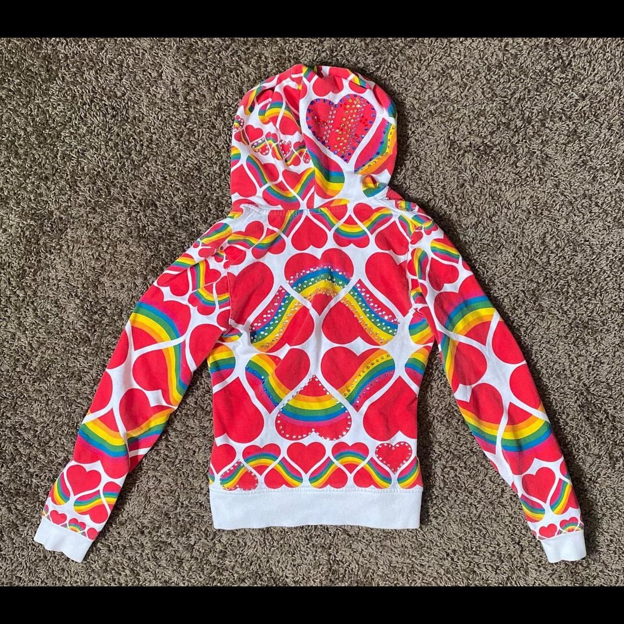 Heatherette deals Vintage 2000s Rainbow Heart Zip-Up Hoodie Jacket Junior's Size Large