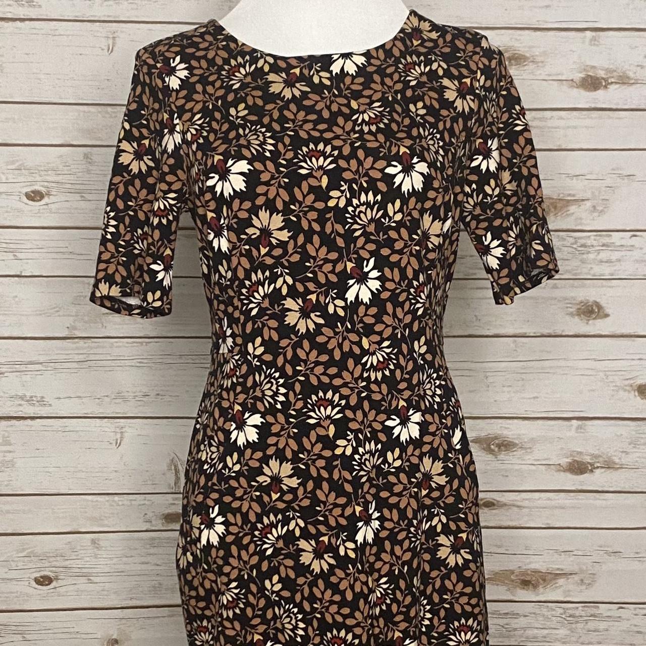 Lands End floral ponte knit sheath dress Black Depop