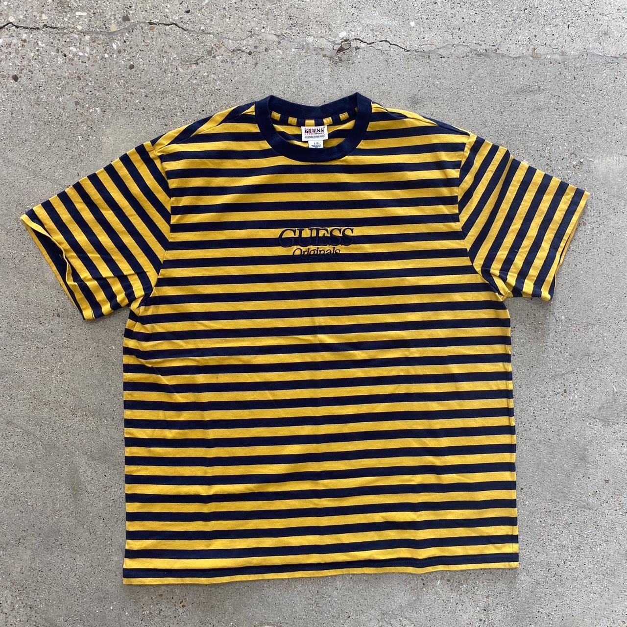 Guess Men's Yellow and Navy T-shirt | Depop