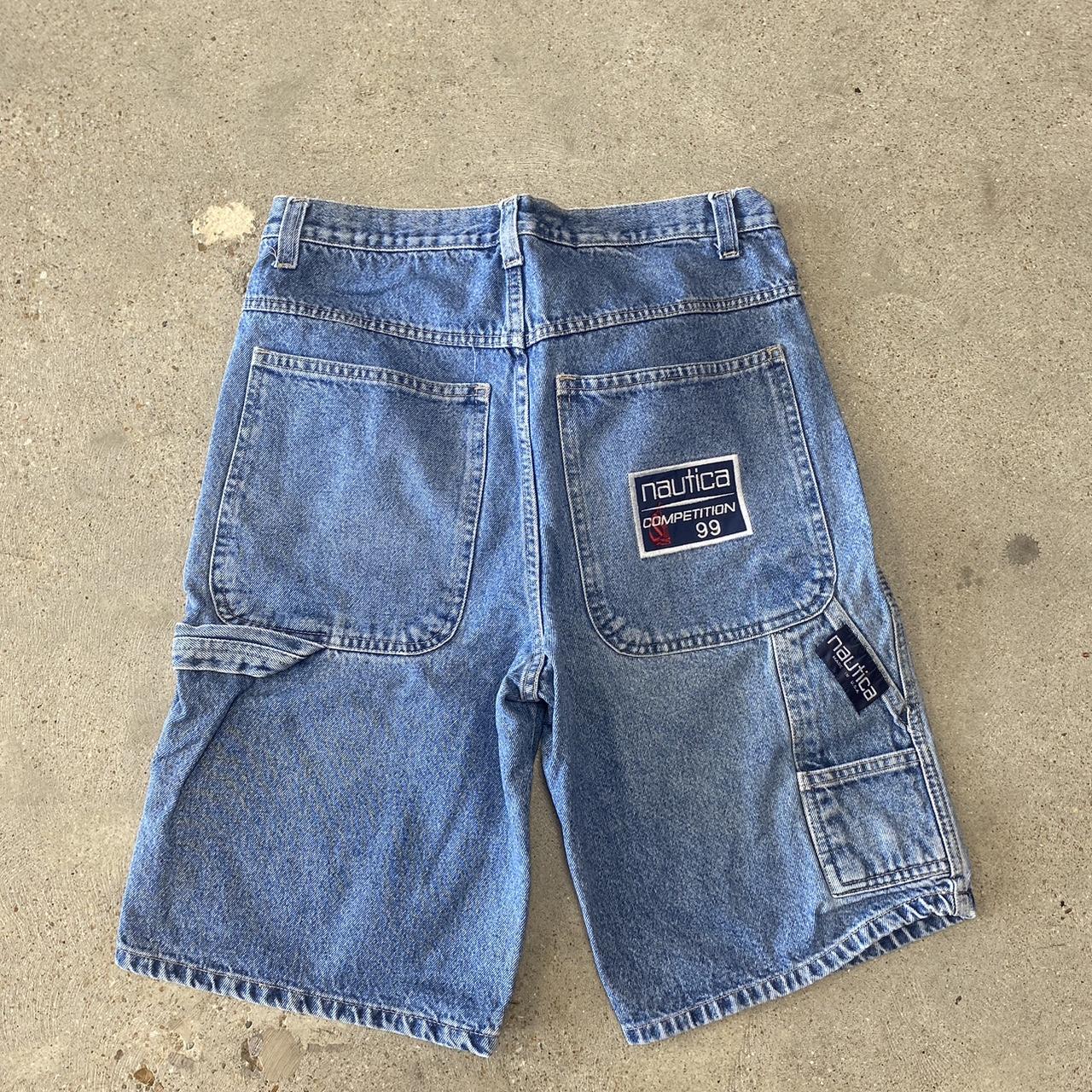 Blue baggy nautica denim jorts 1990s Jnco style... - Depop