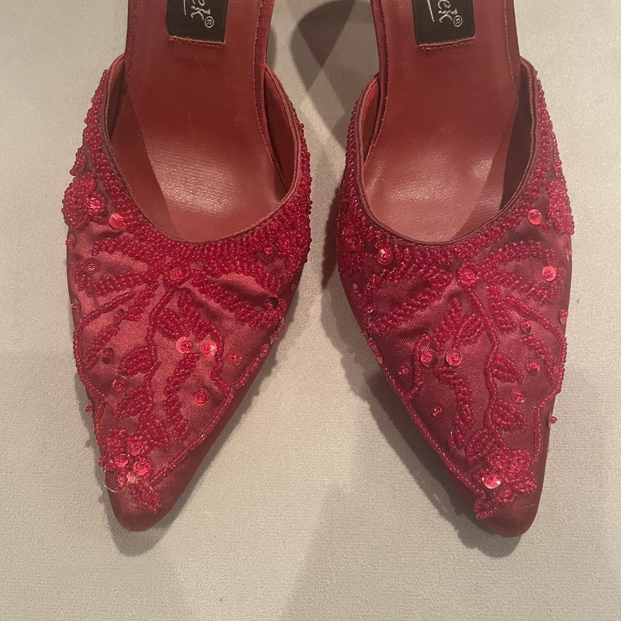 incredible vintage red kitten heels with beaded... - Depop