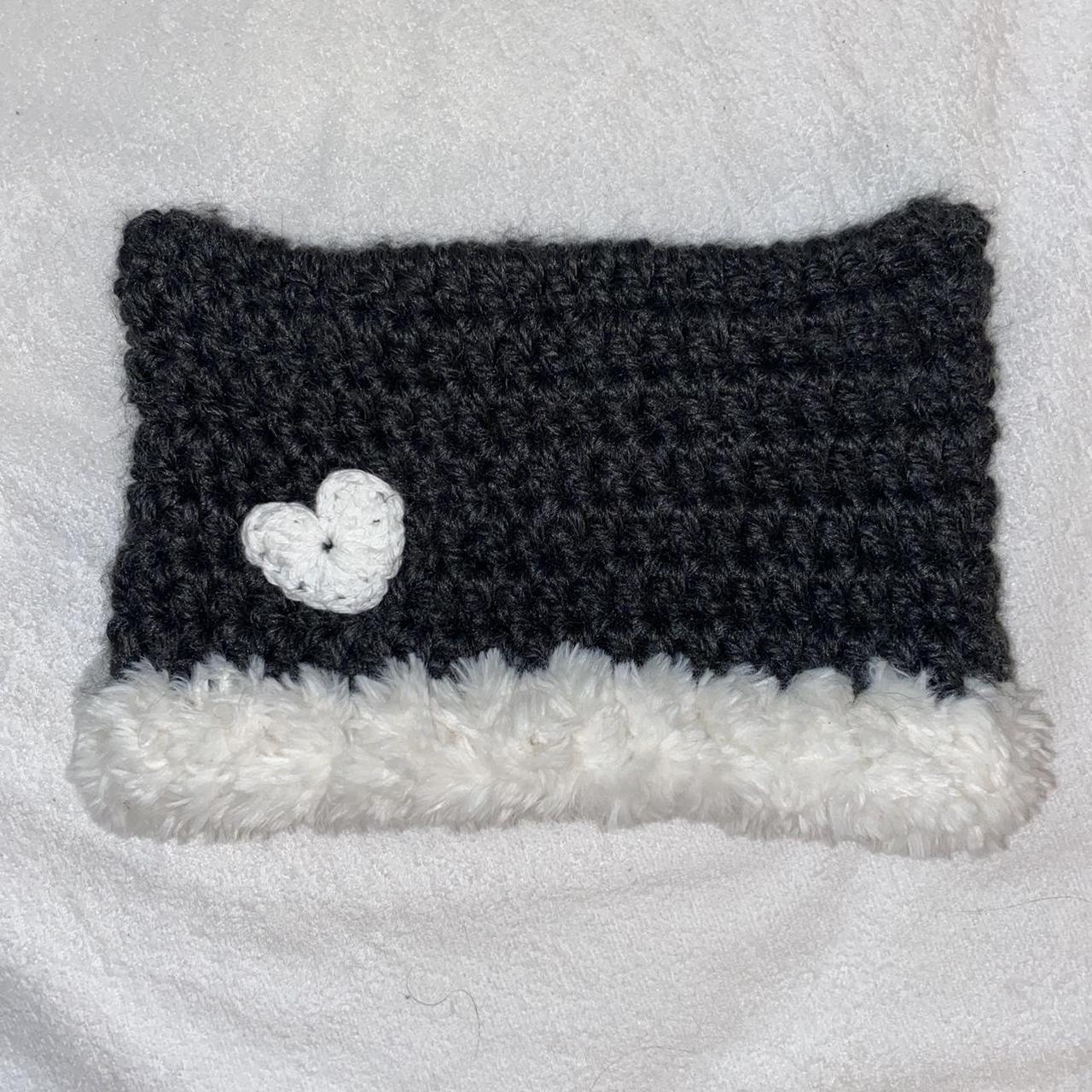 Fuzzy heart crochet cat hat beanie 🖤⛓ 🖤 Handmade!... - Depop