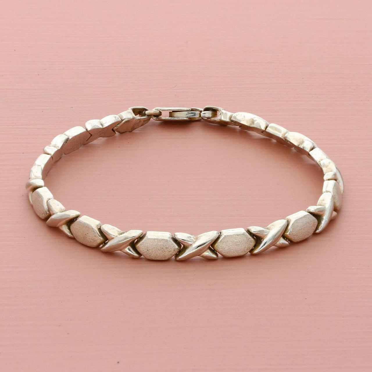 sterling silver brushed silver xoxo link bracelet Depop