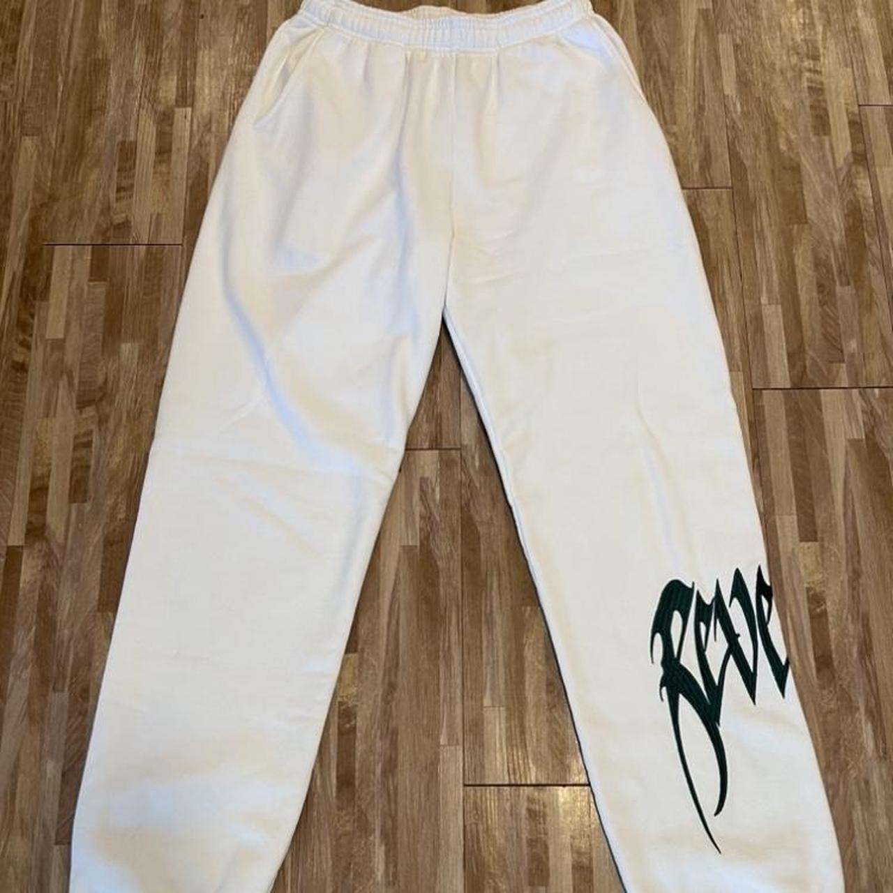 Revenge White Sweatpants w/ Green Logo Size... - Depop