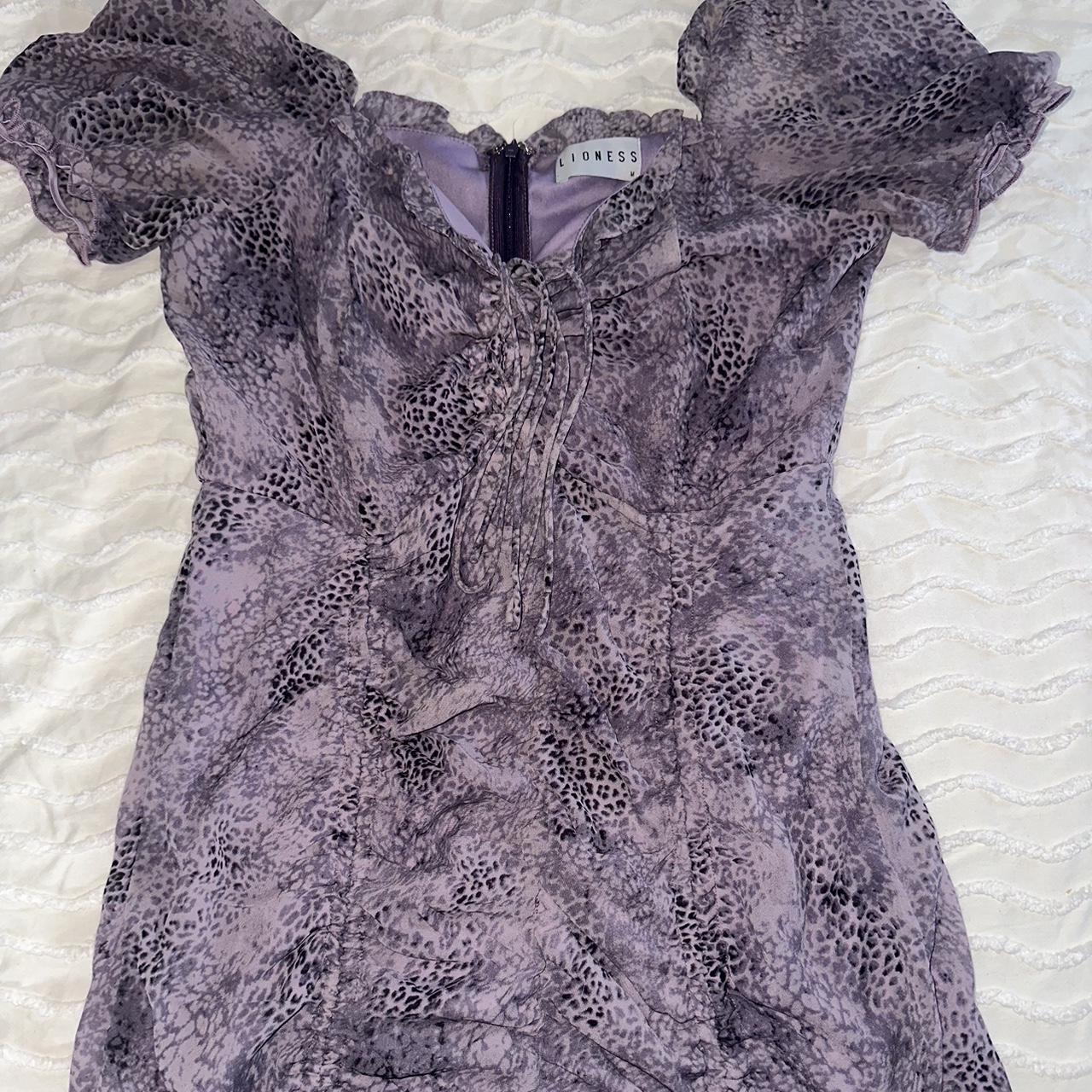 Lioness Feng Shui Mini Dress Purple Animal Print /... - Depop