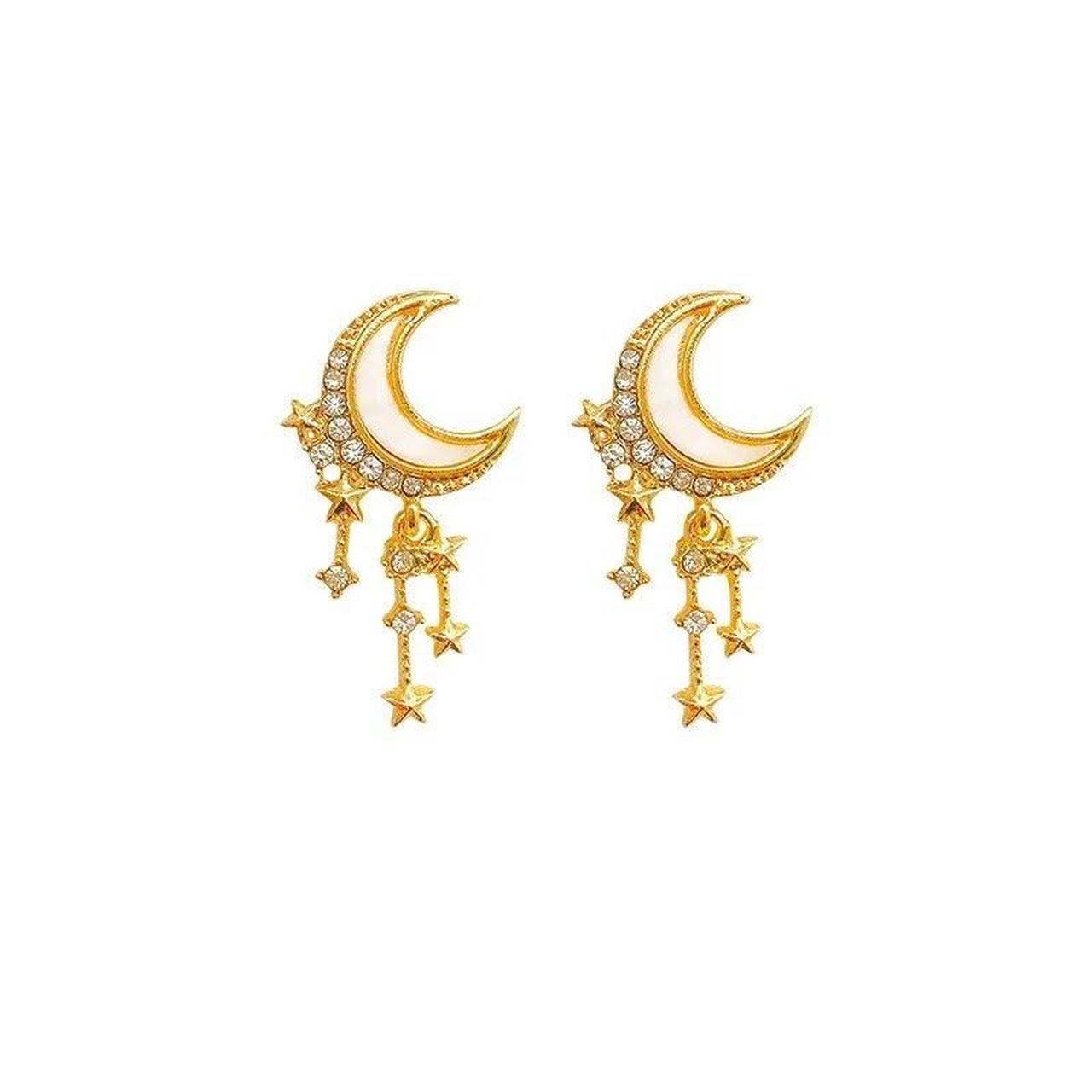 Gorgeous Dangling Moon and stars Earrings covered in... - Depop
