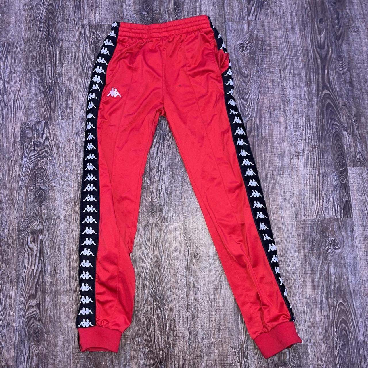 Red and white kappa sweat pants size small Has some... - Depop
