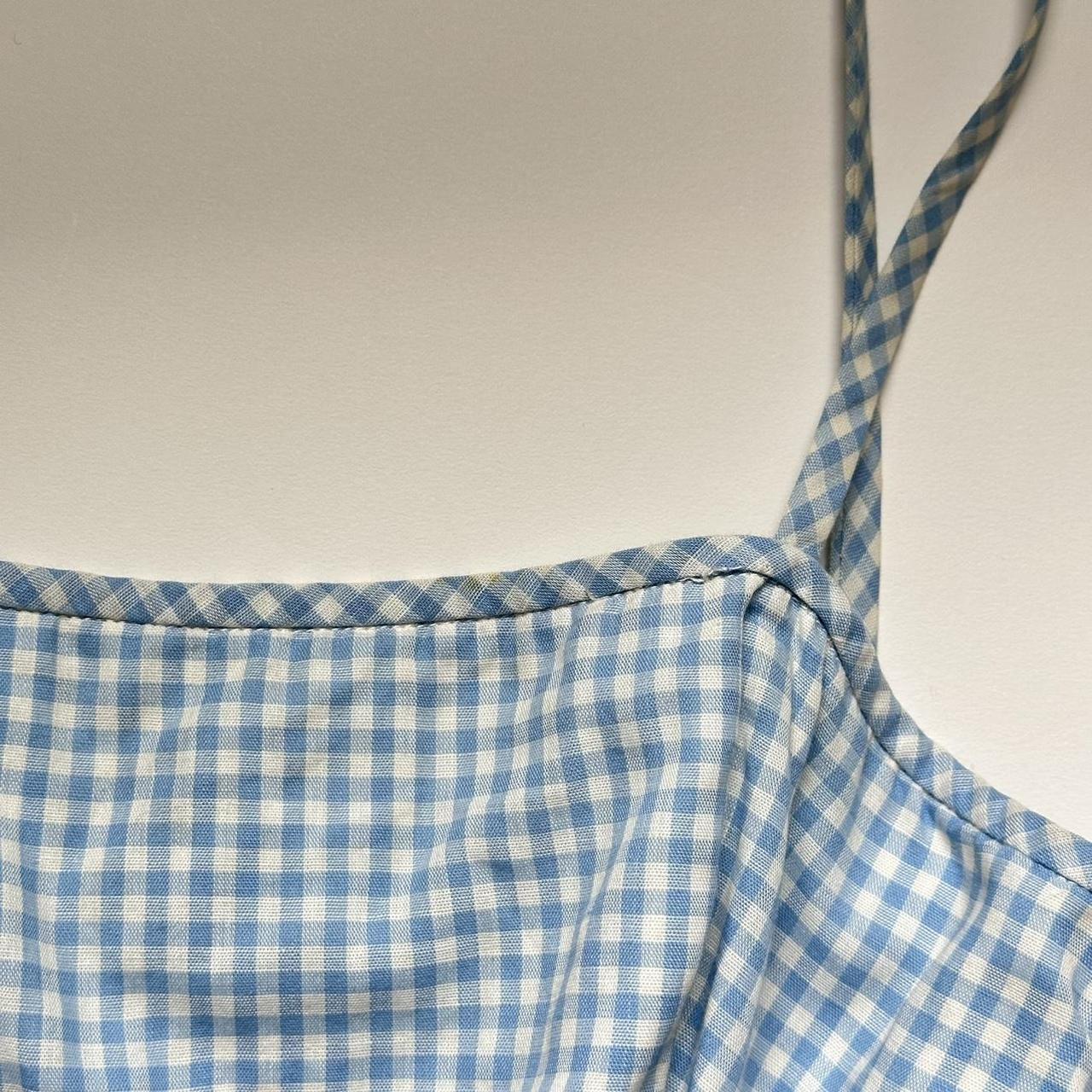 vintage 50s/60s blue gingham mini dress spaghetti... - Depop