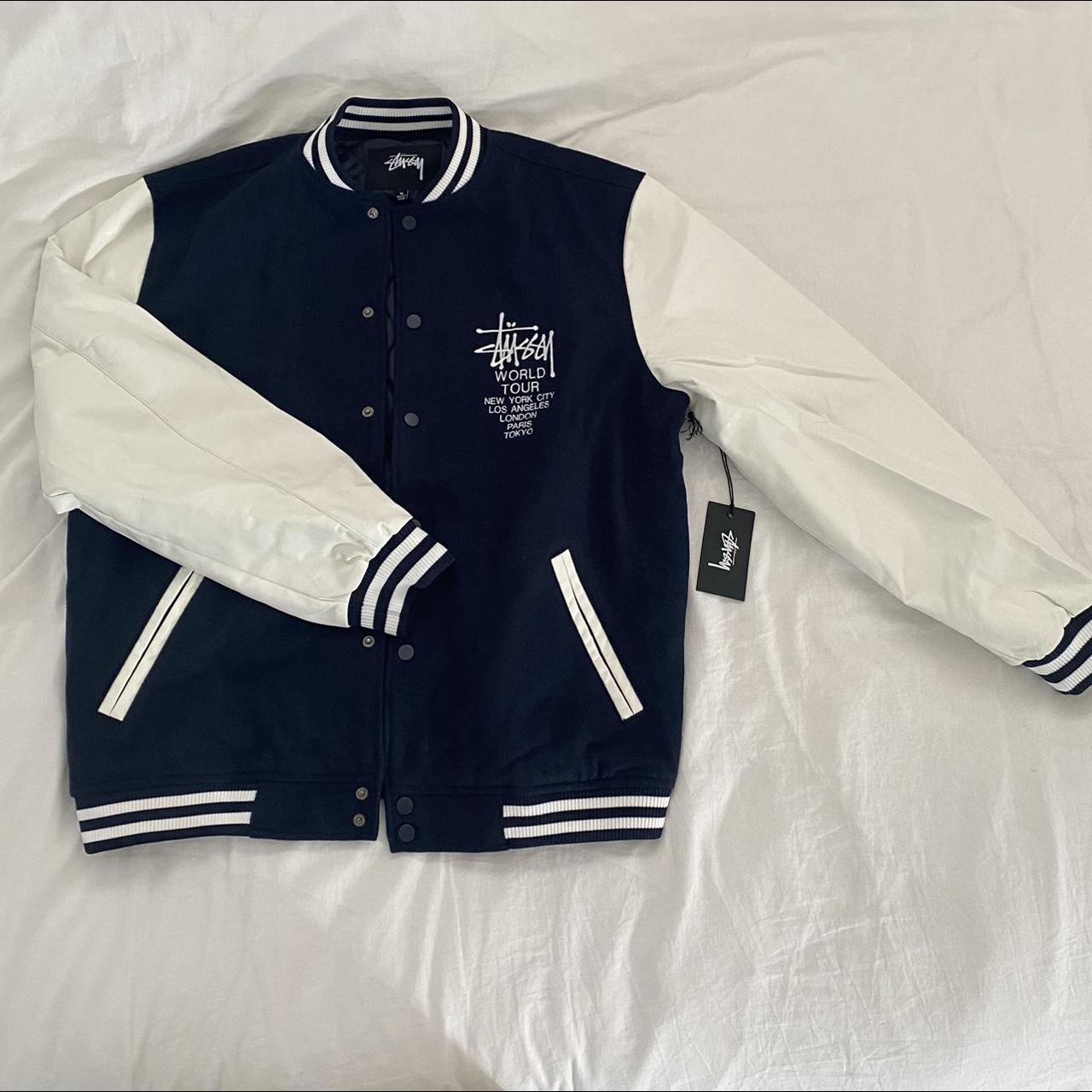 Stussy navy varsity jacket Size M Brand new with... - Depop