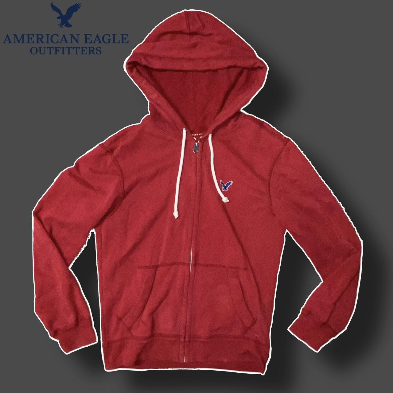 American Eagle Outfitters red vintage fit zip-up... - Depop