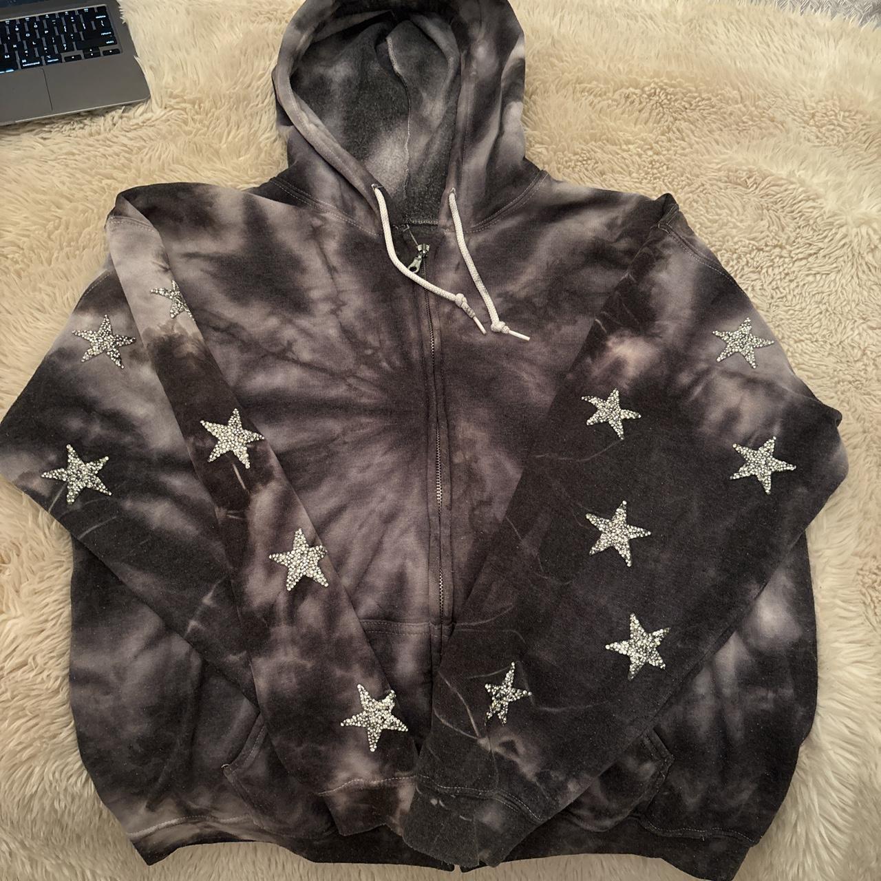 LF stores tie dye hoodie with rhinestone stars size. Depop