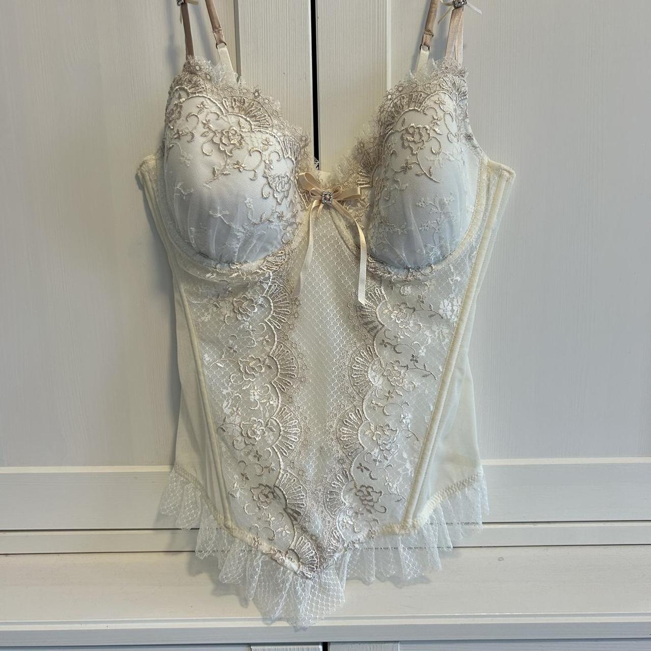 victoria's secret white lace corset top with velvet - Depop