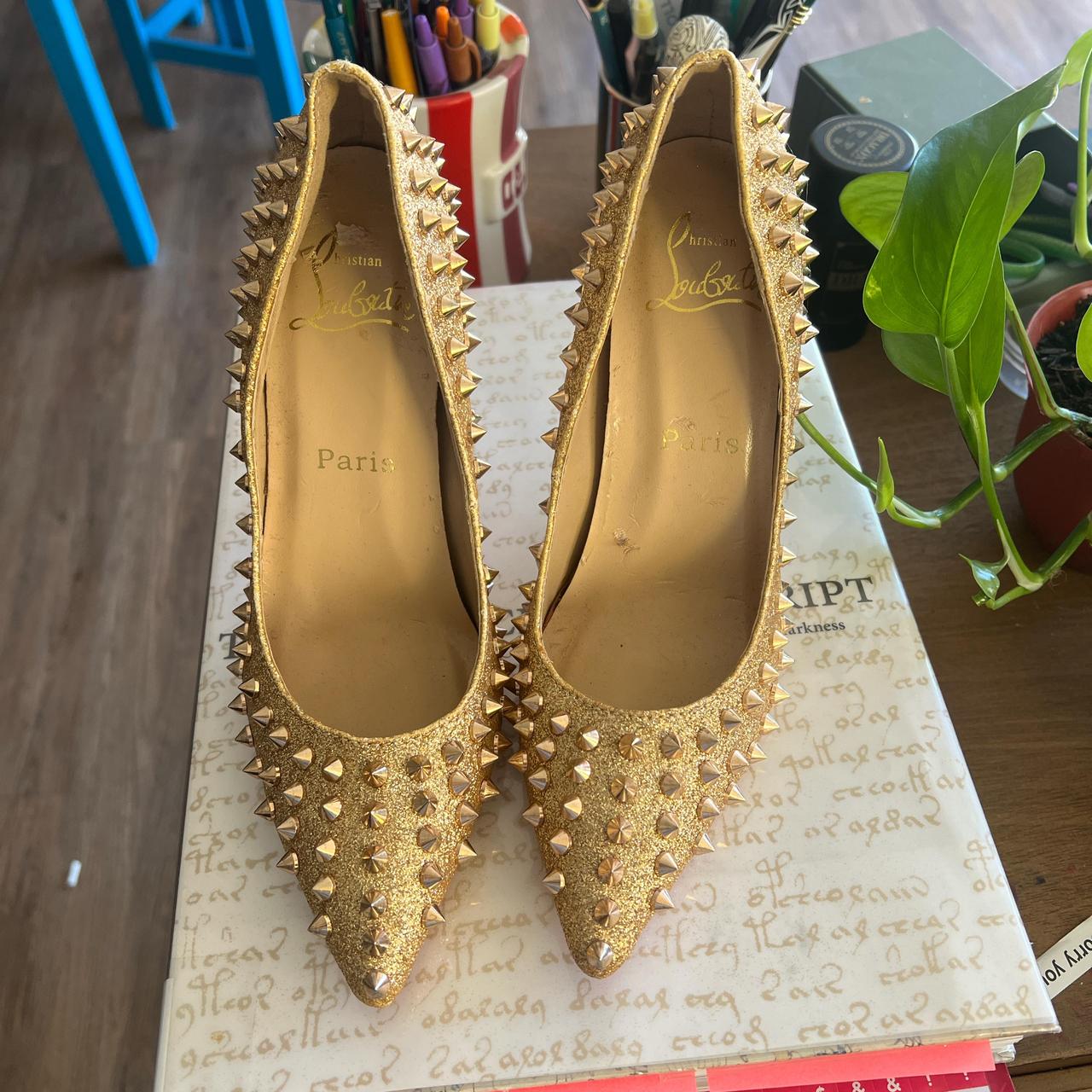 Gold spiked louboutins best sale