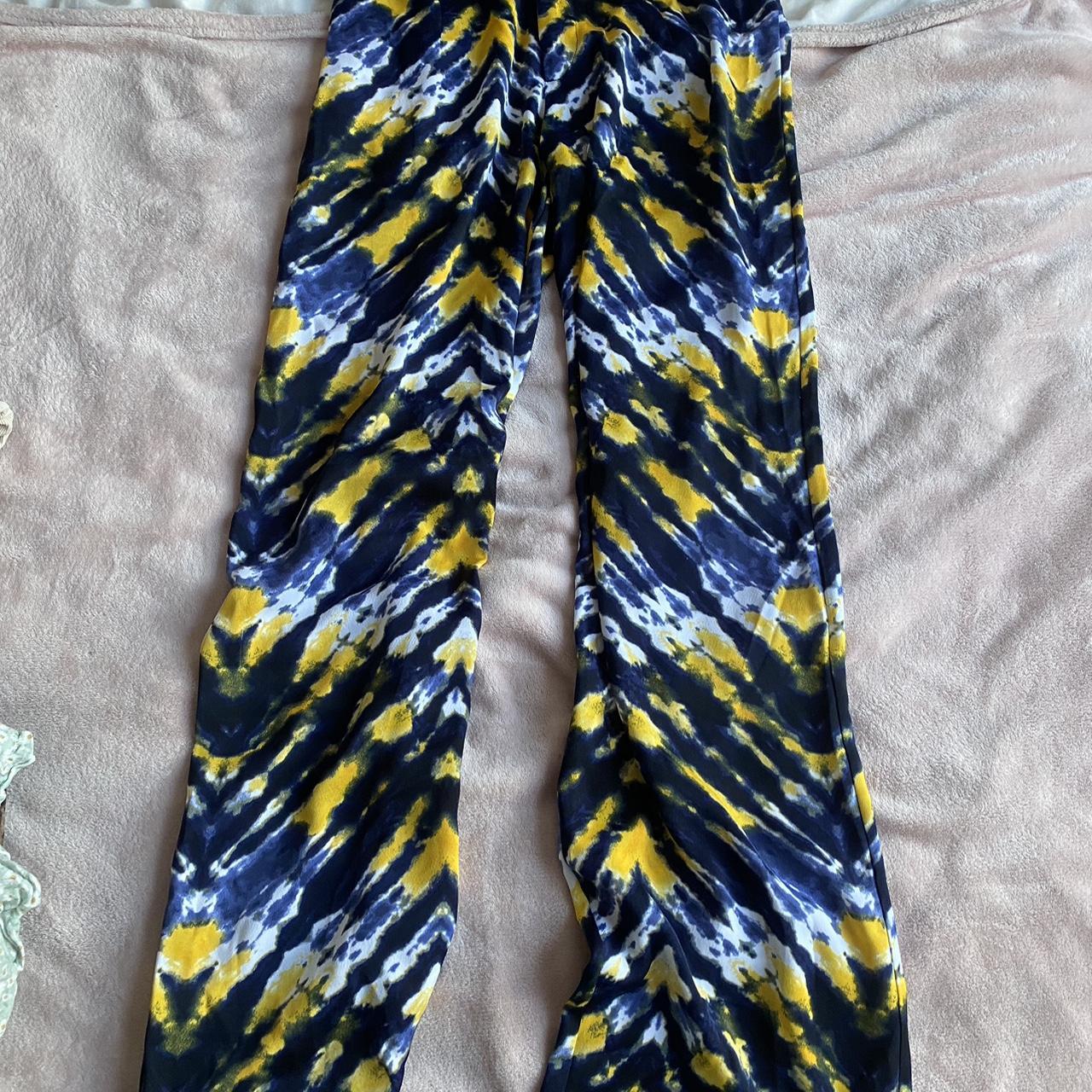 Blue and yellow tie dye flowy trousers | Bik Bok... - Depop