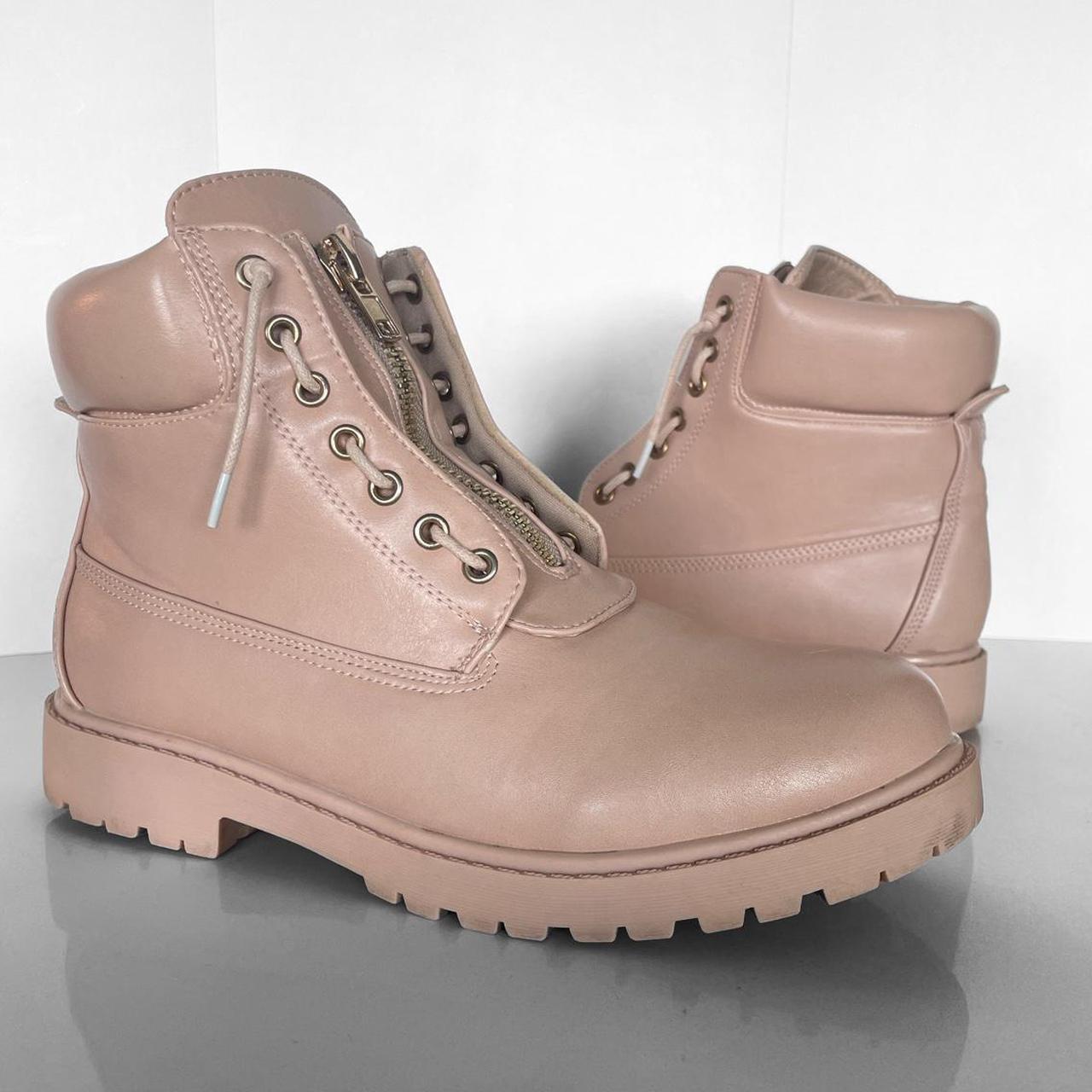 Balmain Taiga Leather Military Boots in Pink
