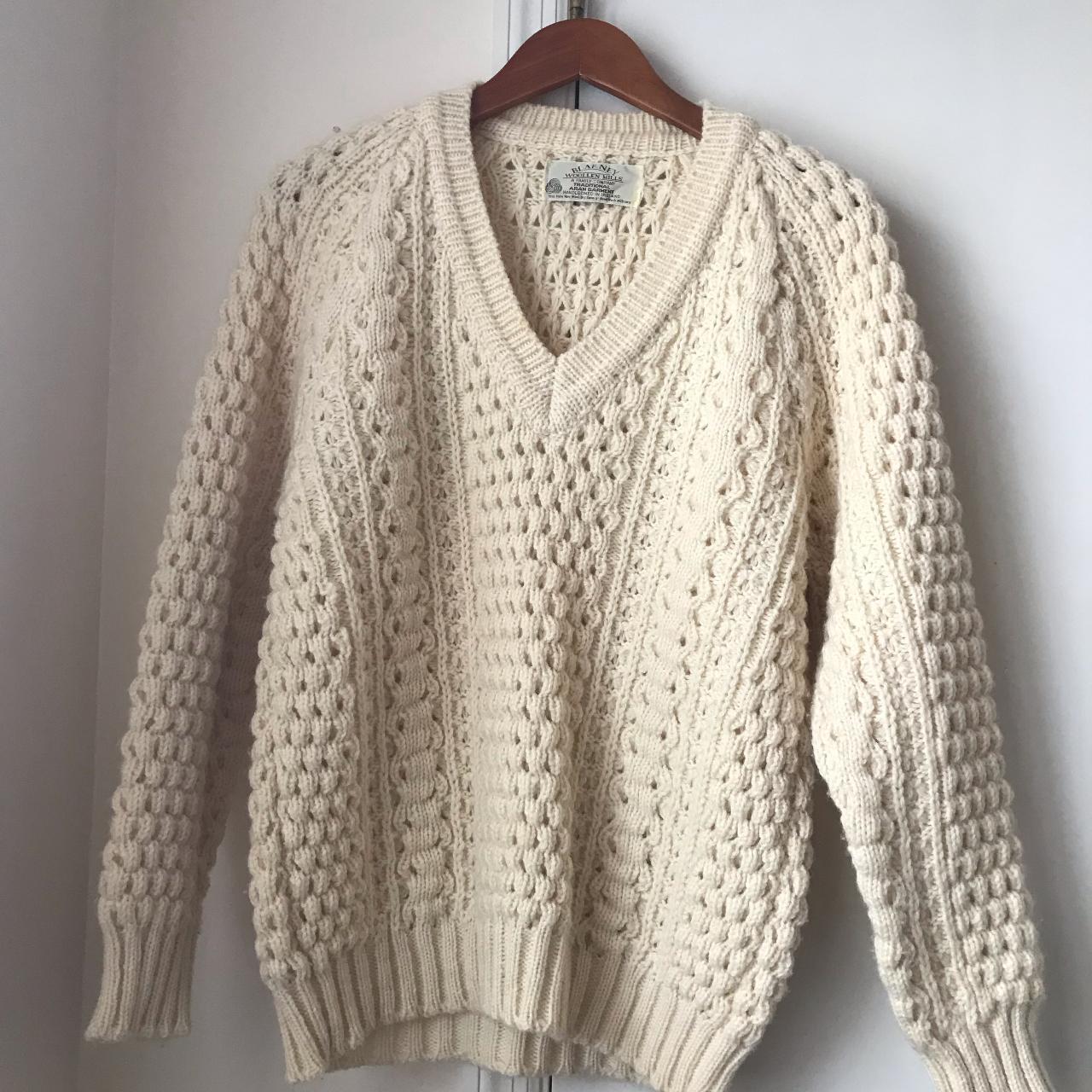 100% Wool Cream Irish Sweater tiny stain on collar... - Depop