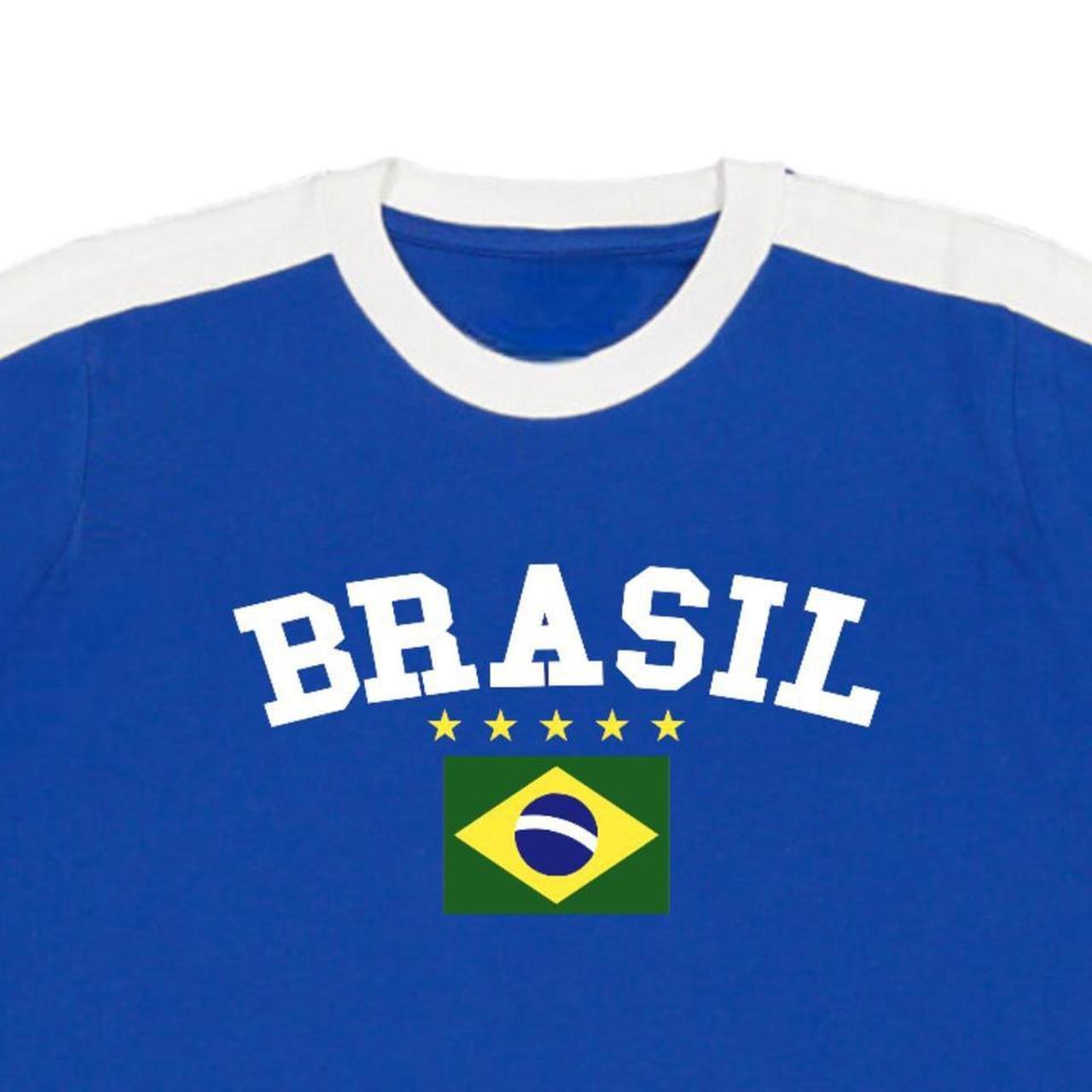 Brazil Baby Tee Blue ringer t shirt with white... Depop
