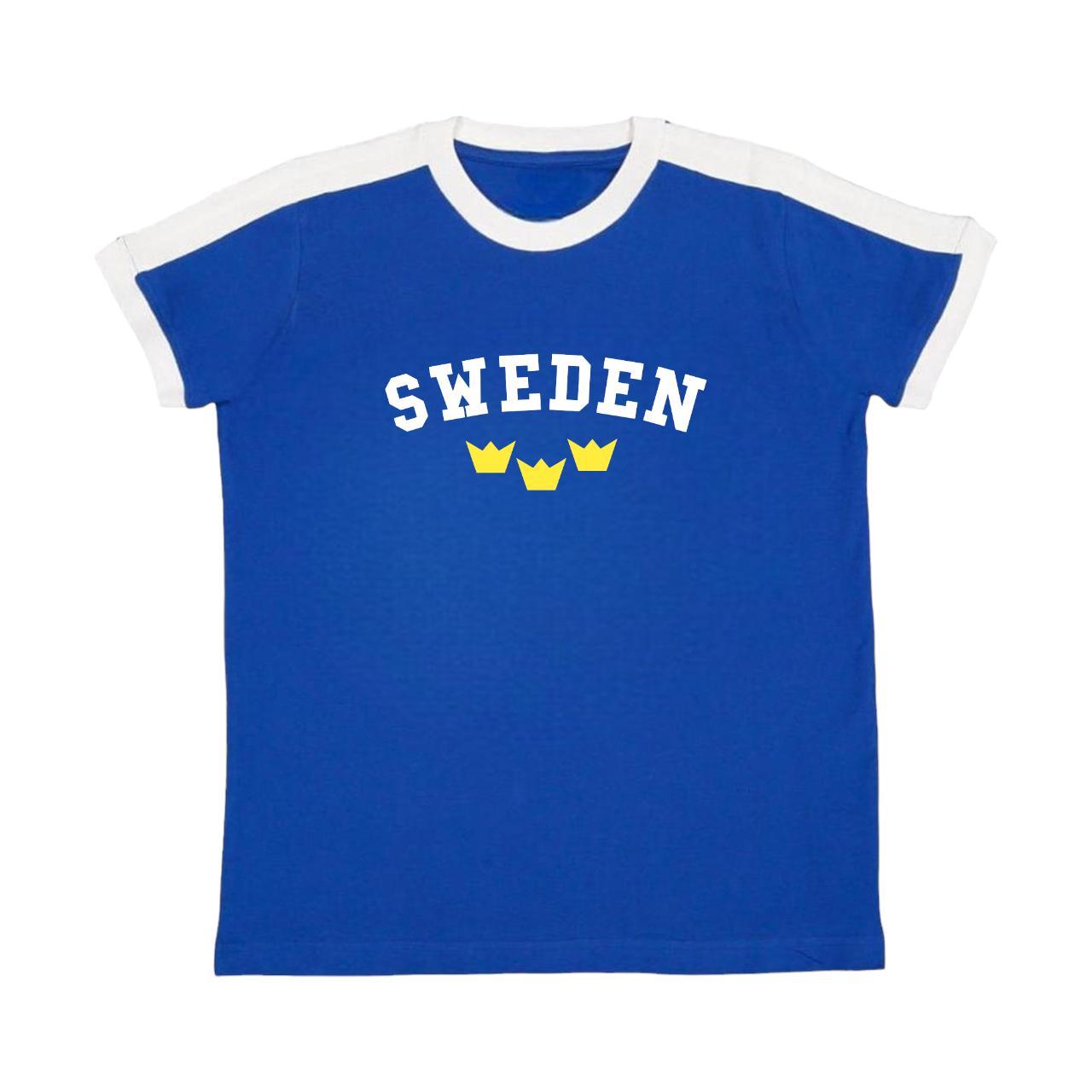 Sweden Baby Tee Blue ringer t shirt with white... - Depop
