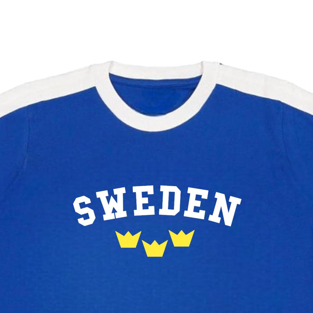 Sweden Baby Tee Blue ringer t shirt with white... - Depop